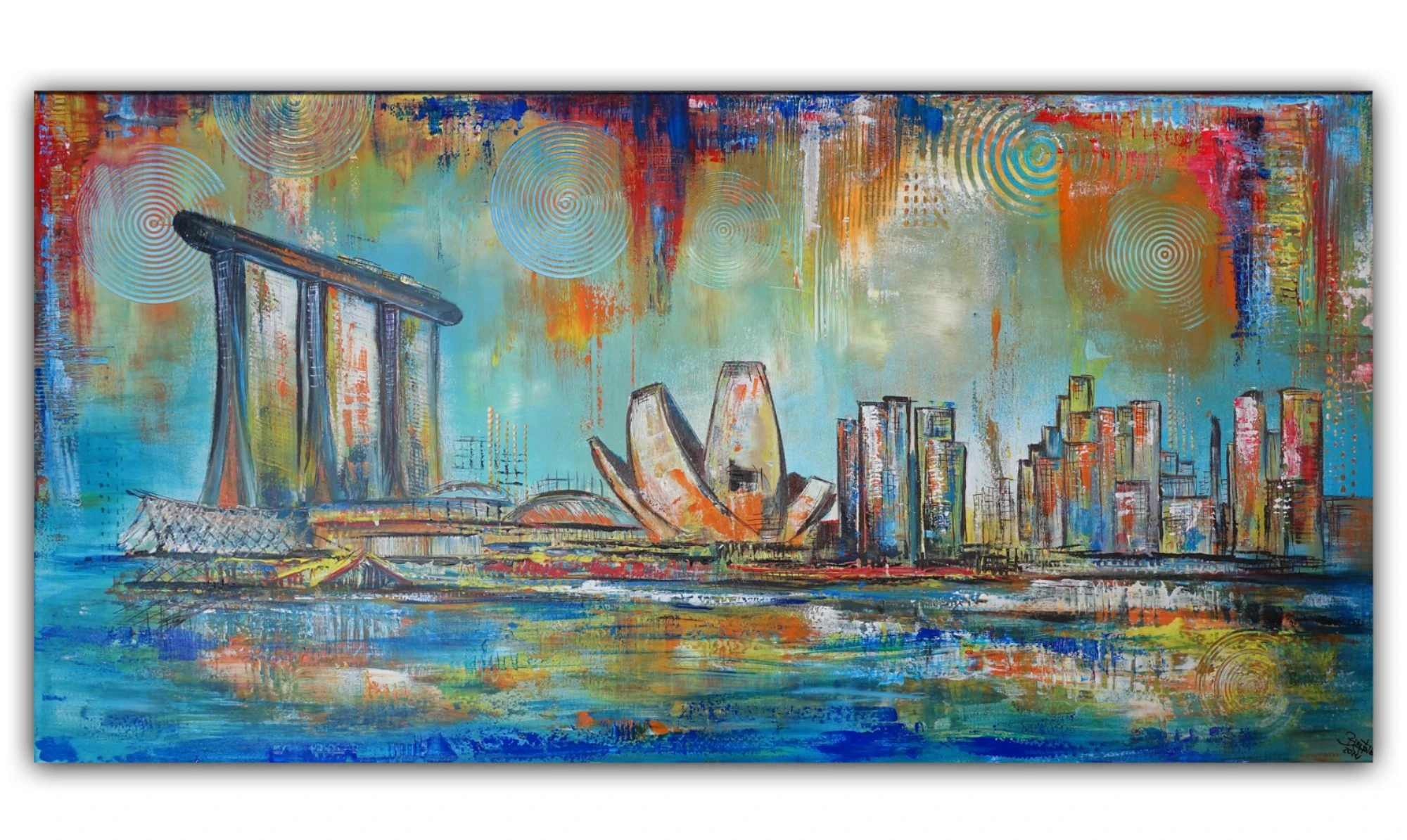  Singapur Skyline abstraktes handgemaltes Acrylgemälde Original