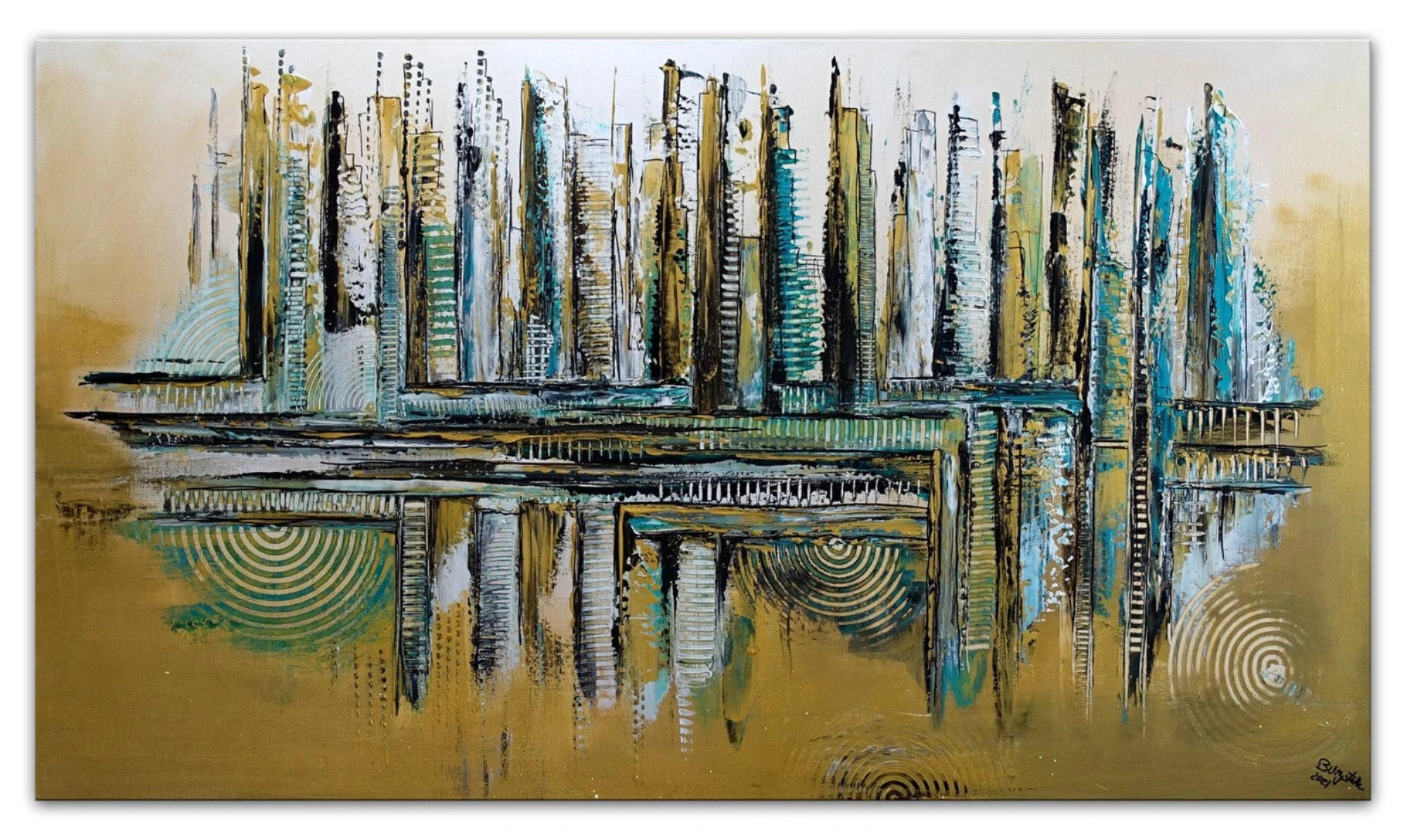 Abstrakte Skyline Petrol Gold 