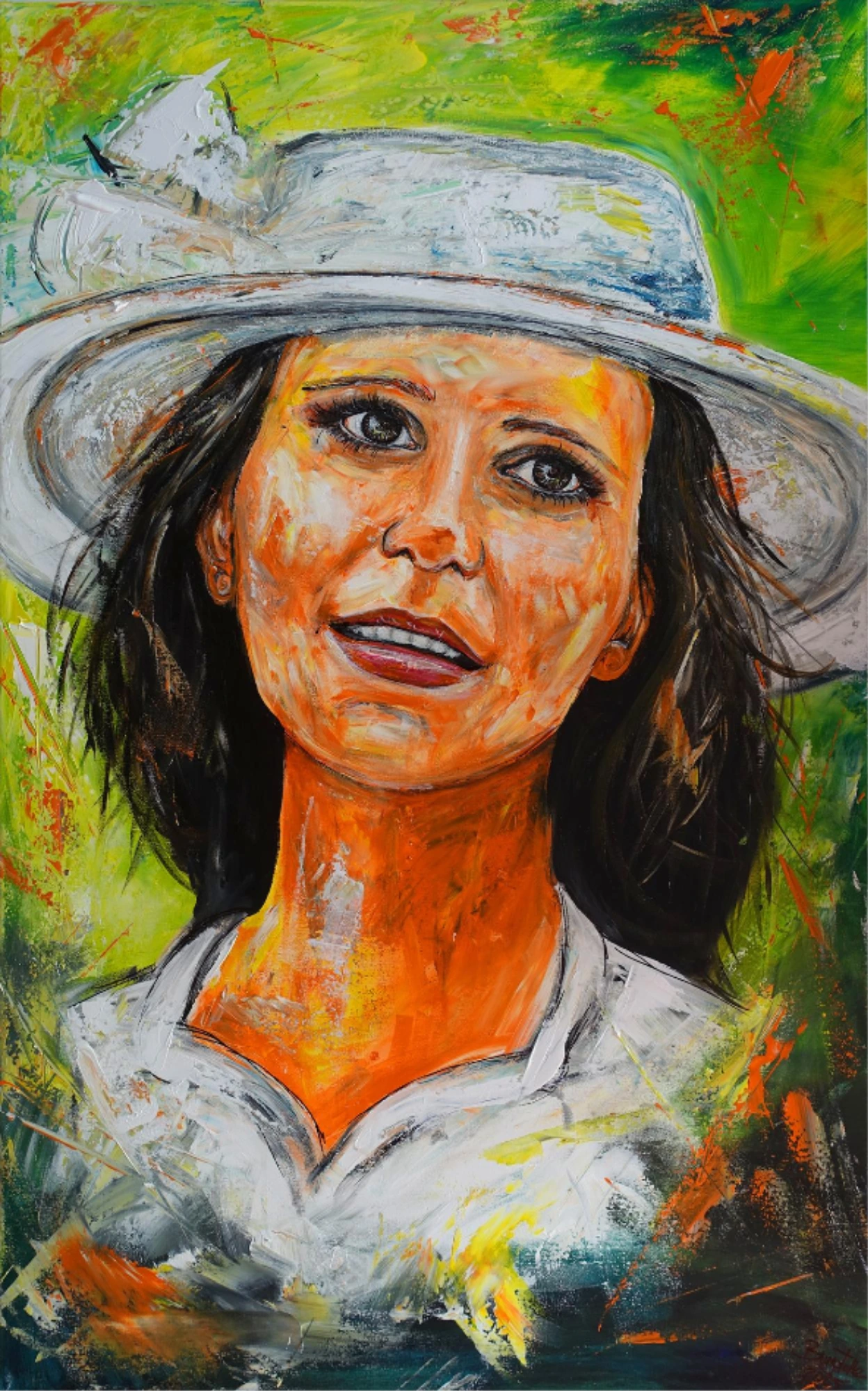 Auftragsgemälde Portrait Gesicht Malerei Frau Hut