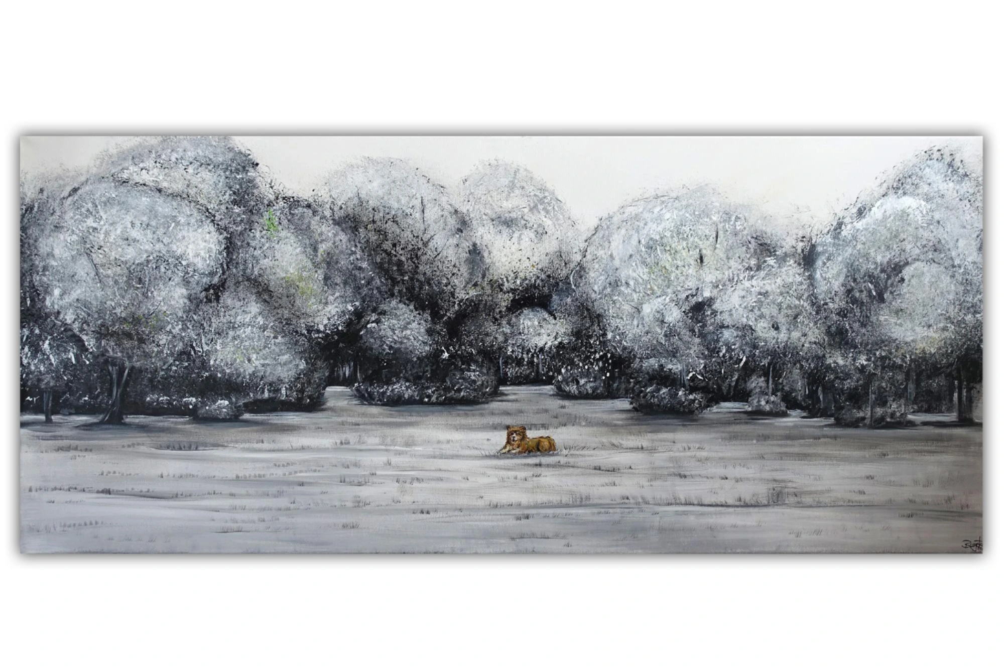 Auftragsmalerei Ginger Hund im Park graues Leinwandbild in Acryl