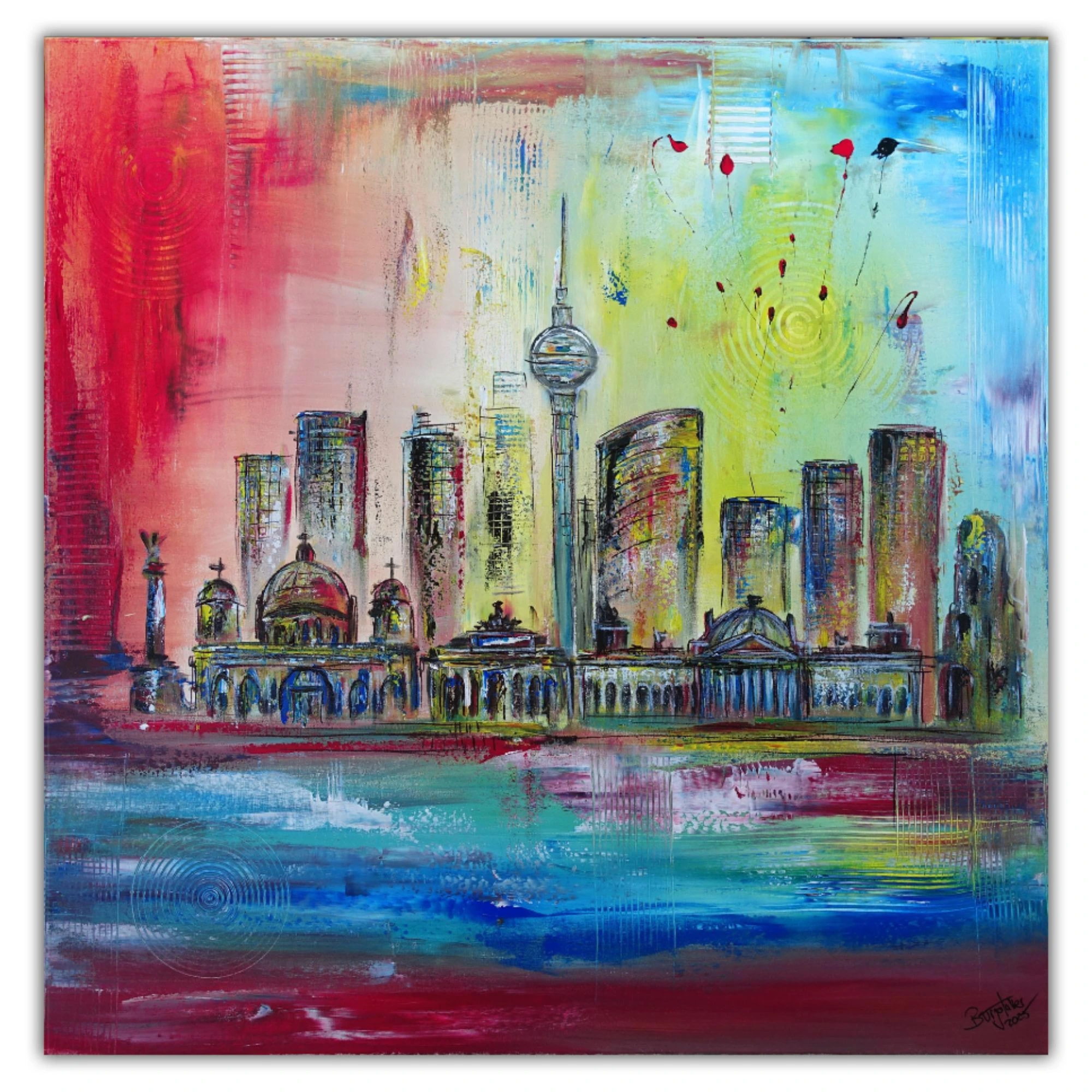 Berliner Reichstag abstrakte Bürobilder Berlin Gemälde bunt modern Leinwandbild