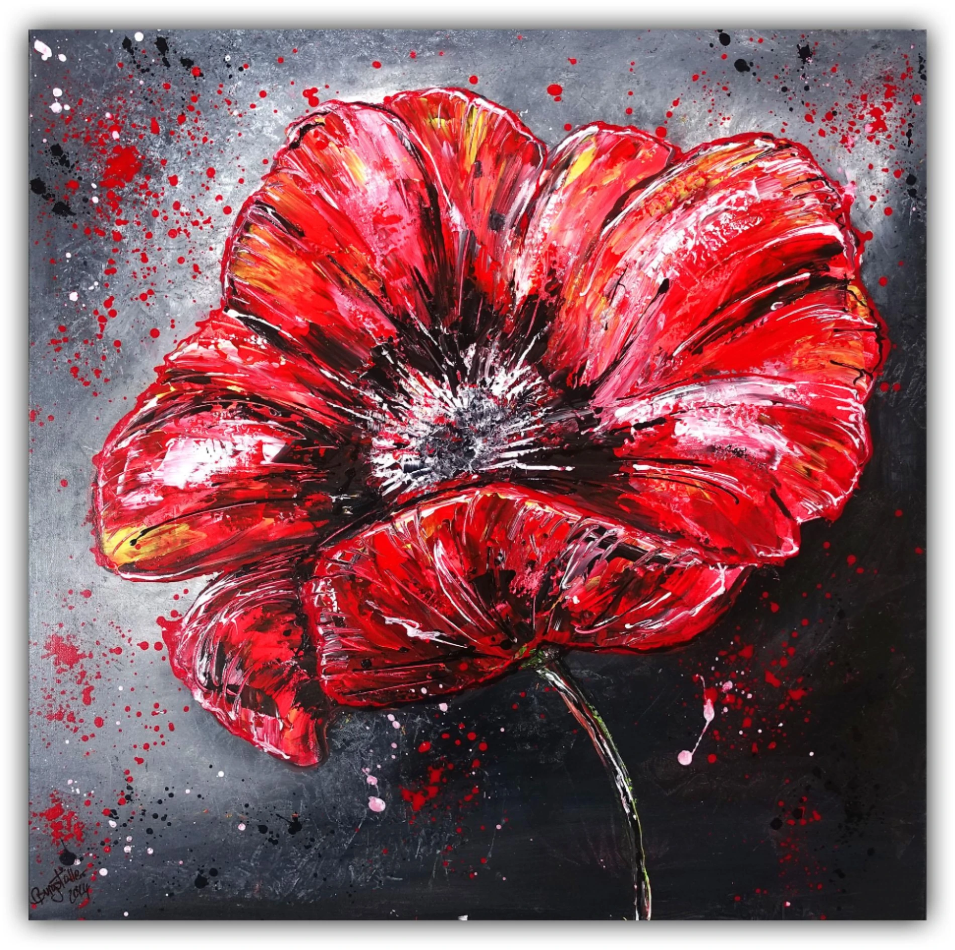 Blütenpollen Blumenmalerei Blumenbild gemalt Leinwandbild rote Blüte