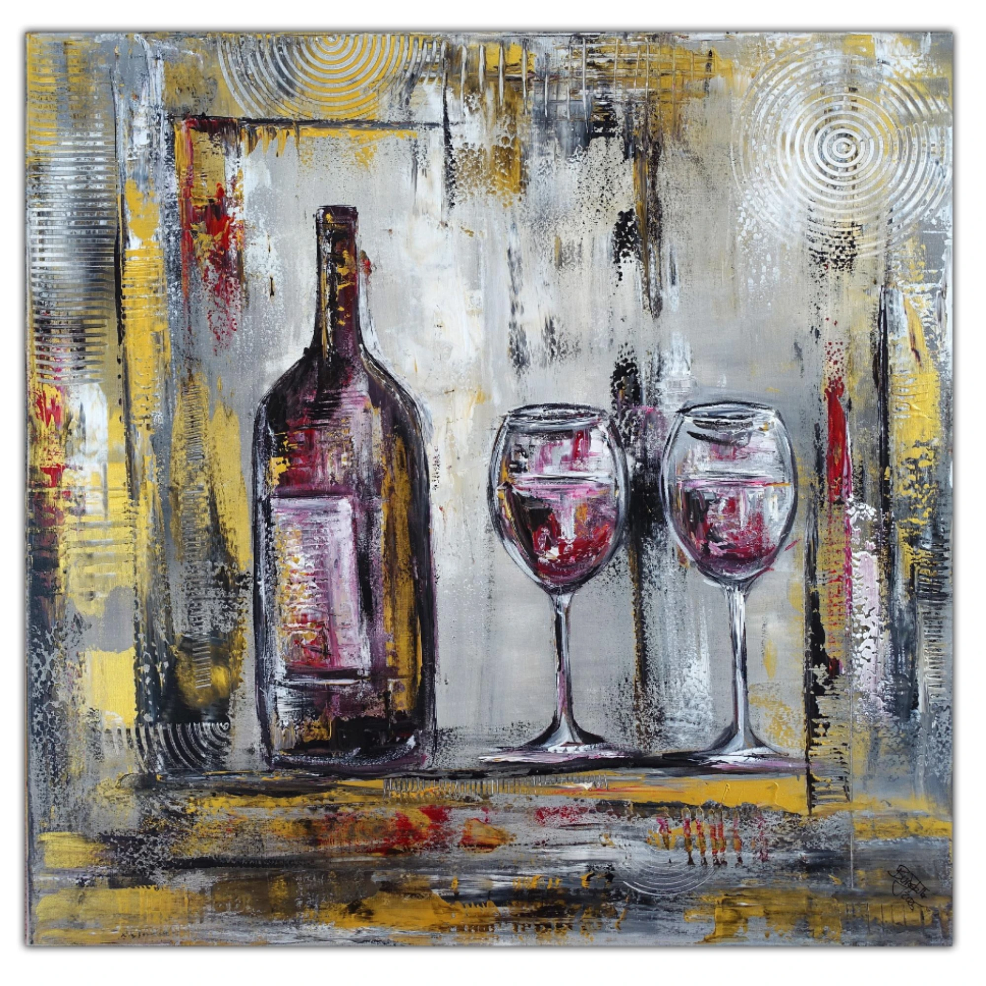 Cheers Abstraktes Gemälde Weinflasche Gläser Kunstwerk modern kaufen 