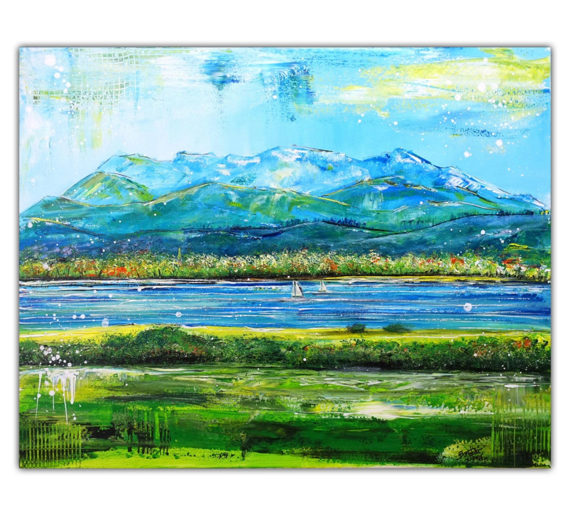Chiemgau modernes Landschaftsbild gemalt Landschaftsmalerei Chiemsee Berge