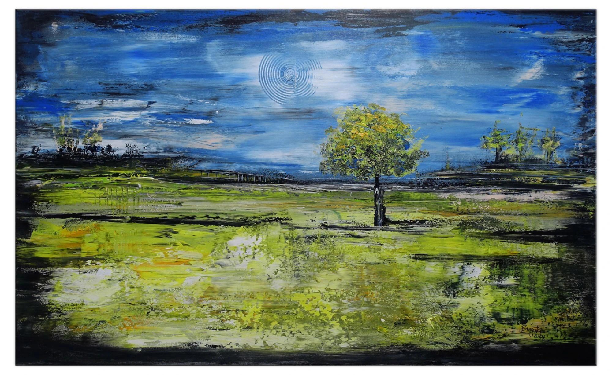 Der Baum Landschaftsgemälde abstrakt grün blau Wandbild Wohnzimmbild