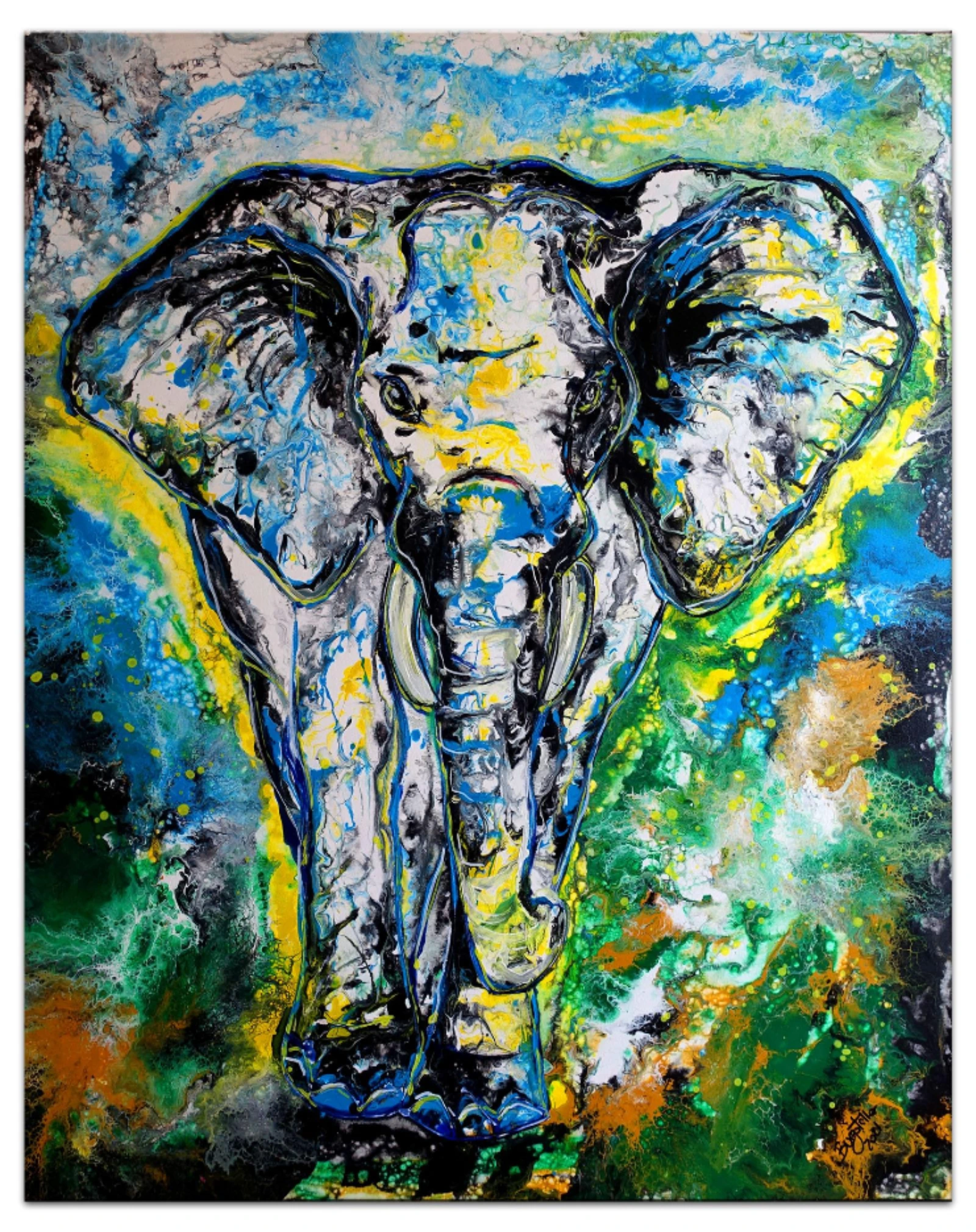 Elefant Elefantenbulle handgemalt Acryl Malerei Gemälde Pouring 