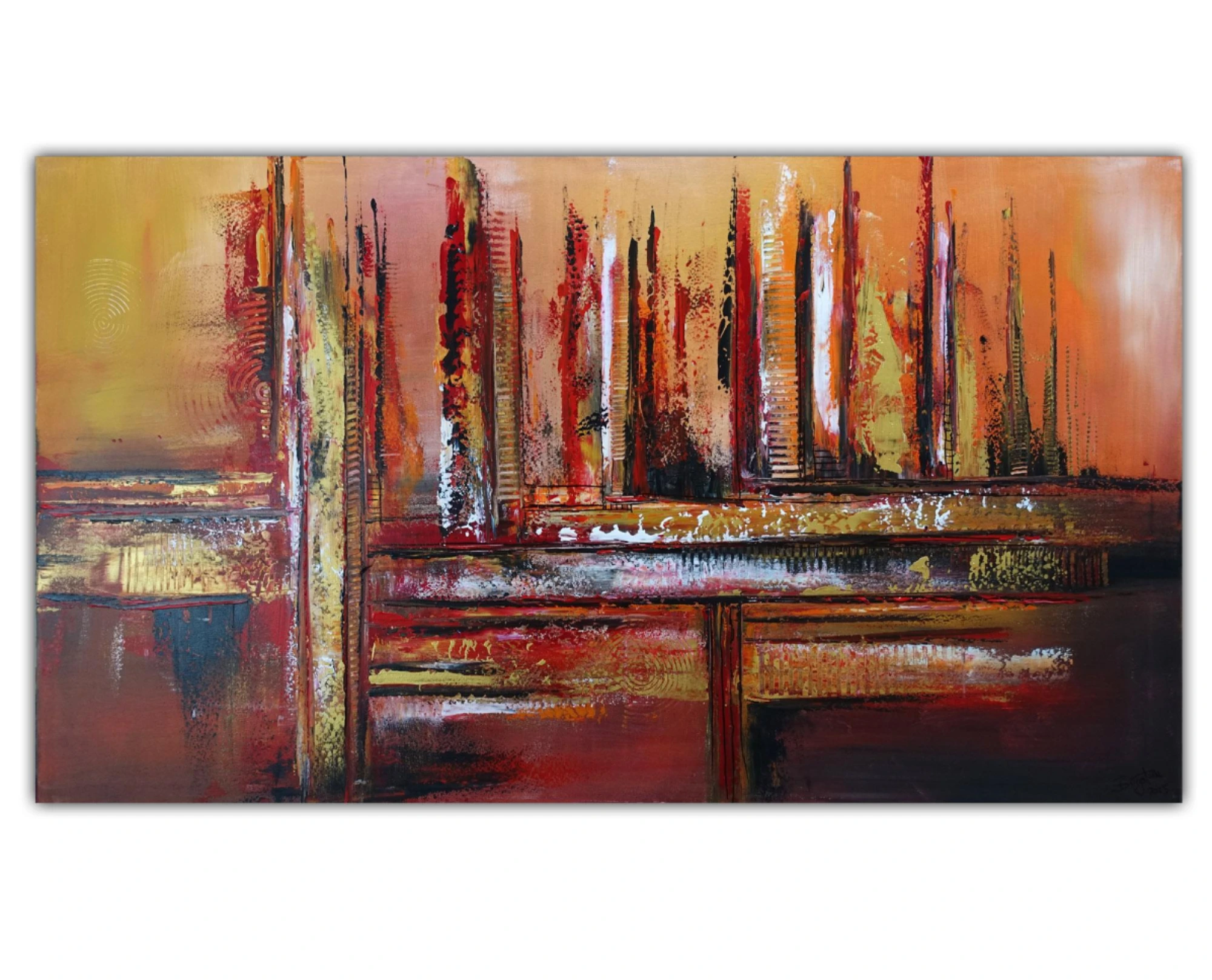 Entity - abstraktes Skyline Gemälde Acrylbild Wandbild rot gold braun