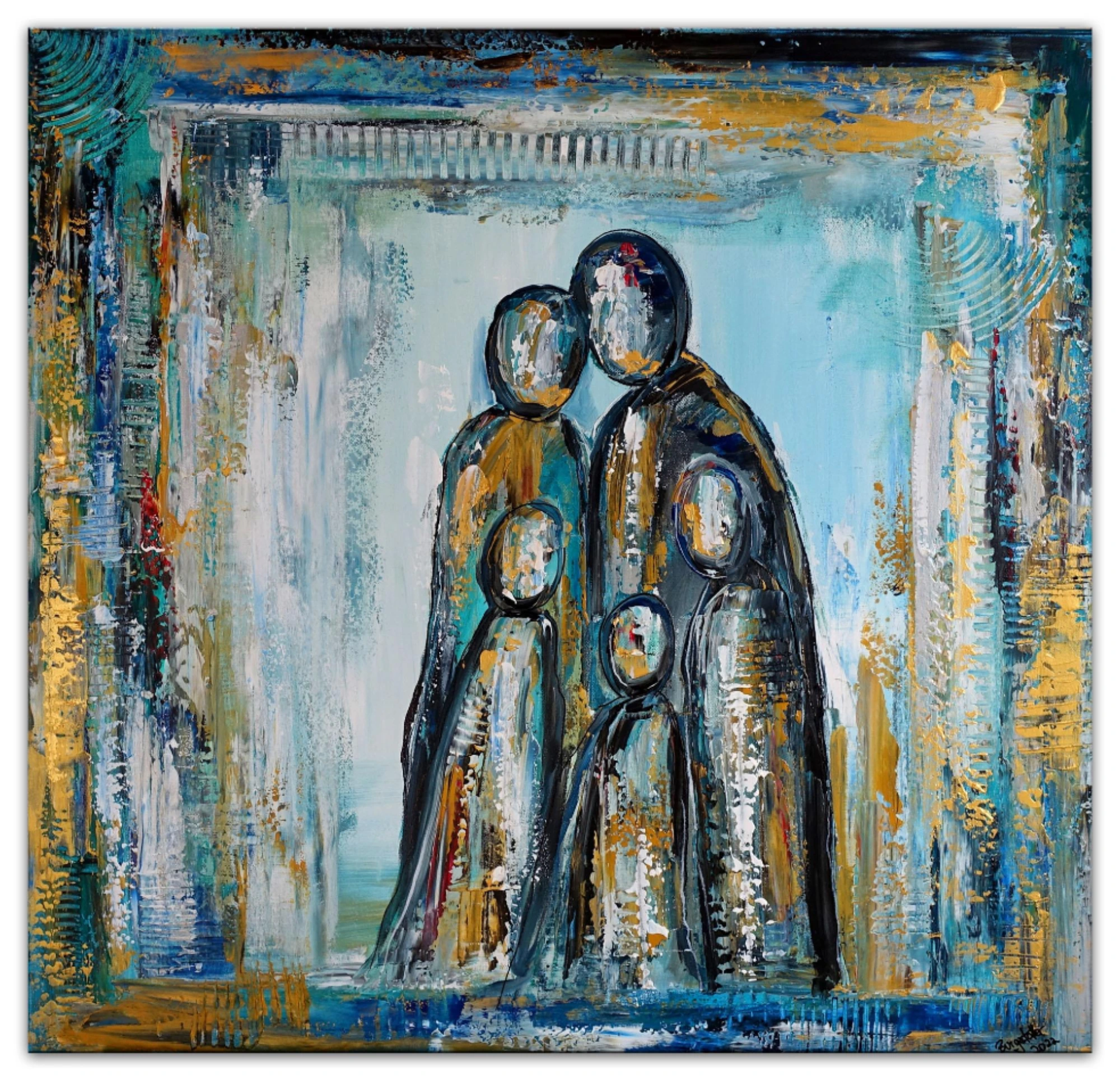 Familienbild abstrakte Figuren Eltern Kinder Acrylmalerei Kunstbild Liebe Gemälde 