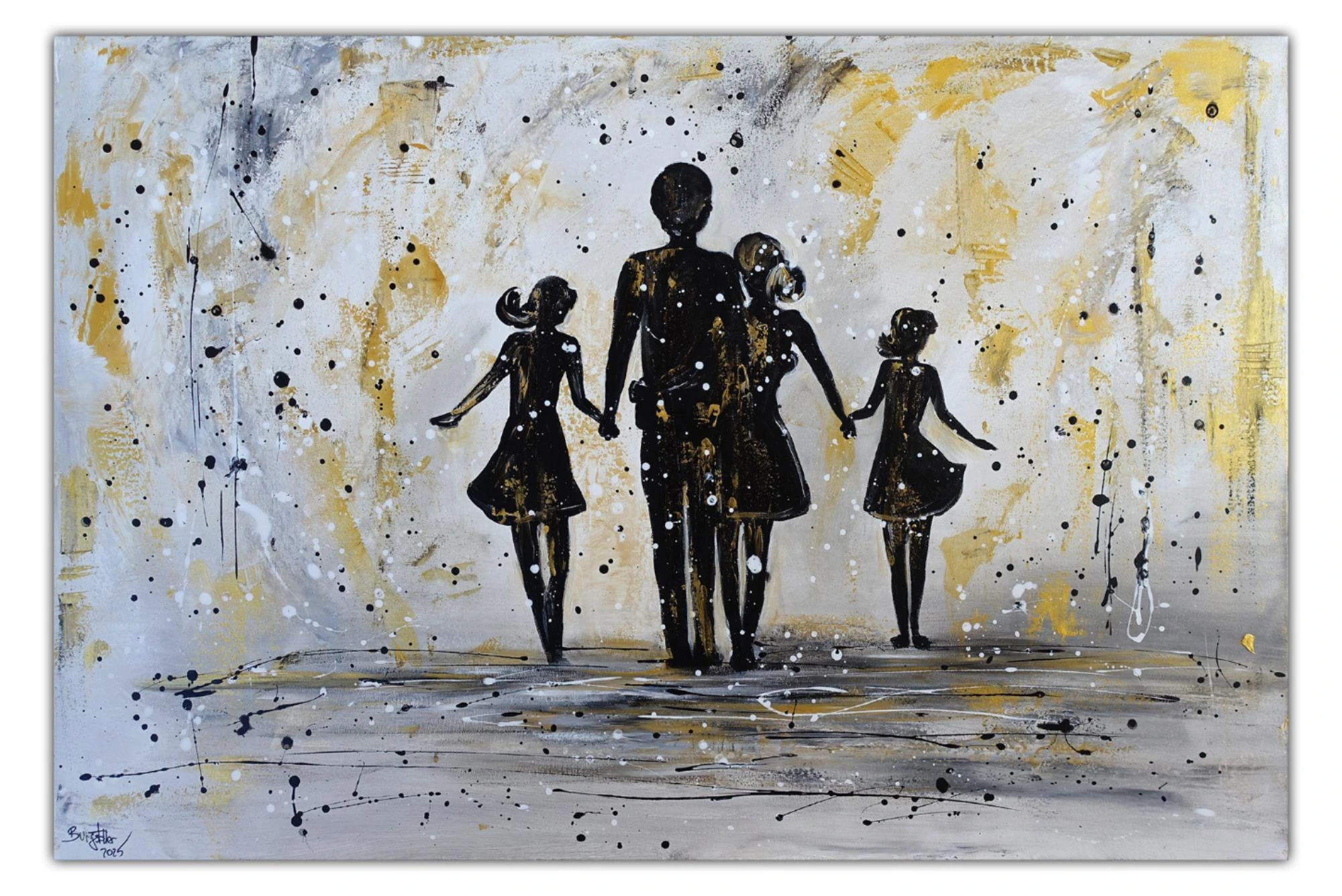 Familienbild mit zwei Mädchen moderne Kunst Original Gemälde