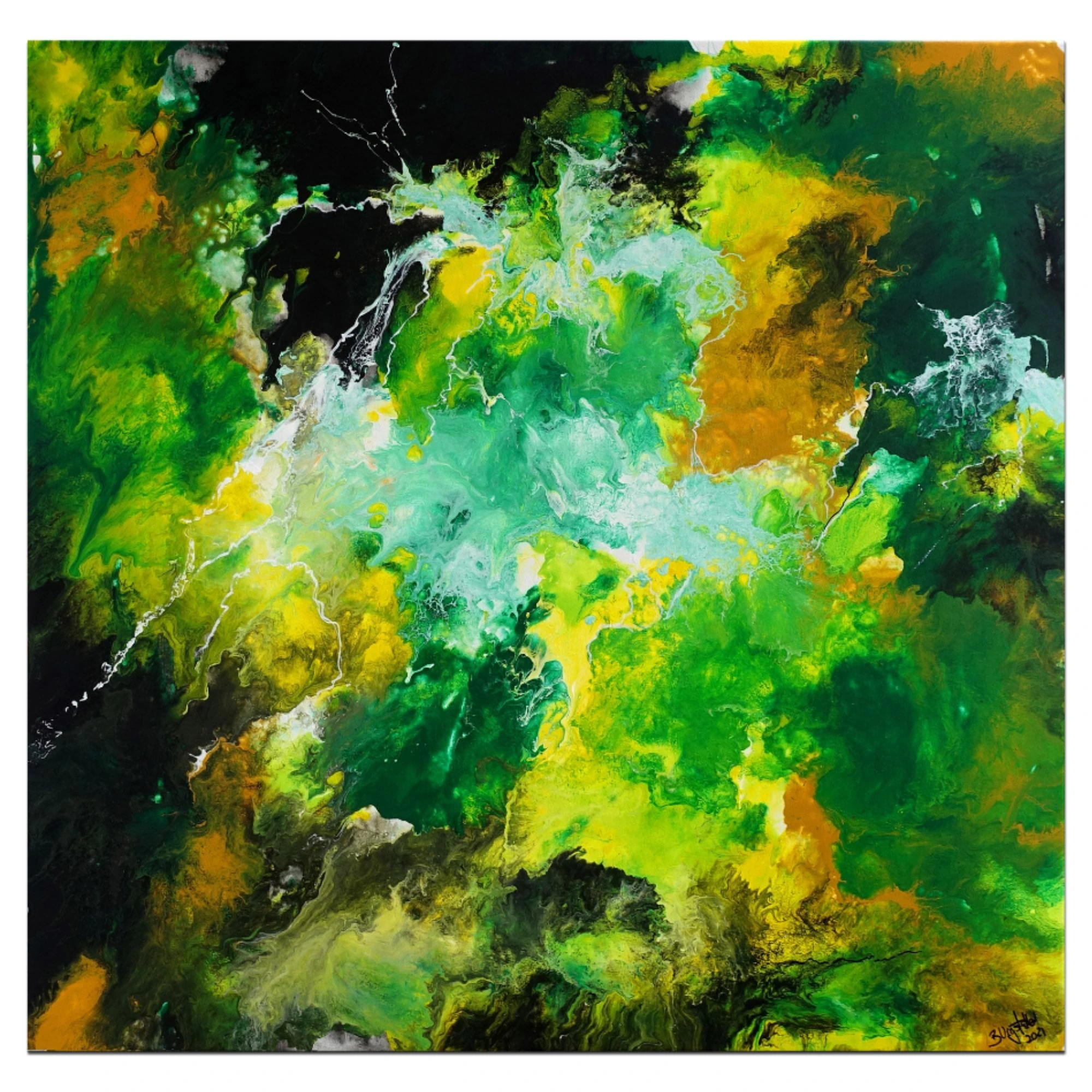 Fauna abstrakte Malerei Acrylbild grün beige Unikat Original Künstlerbild Gemälde 