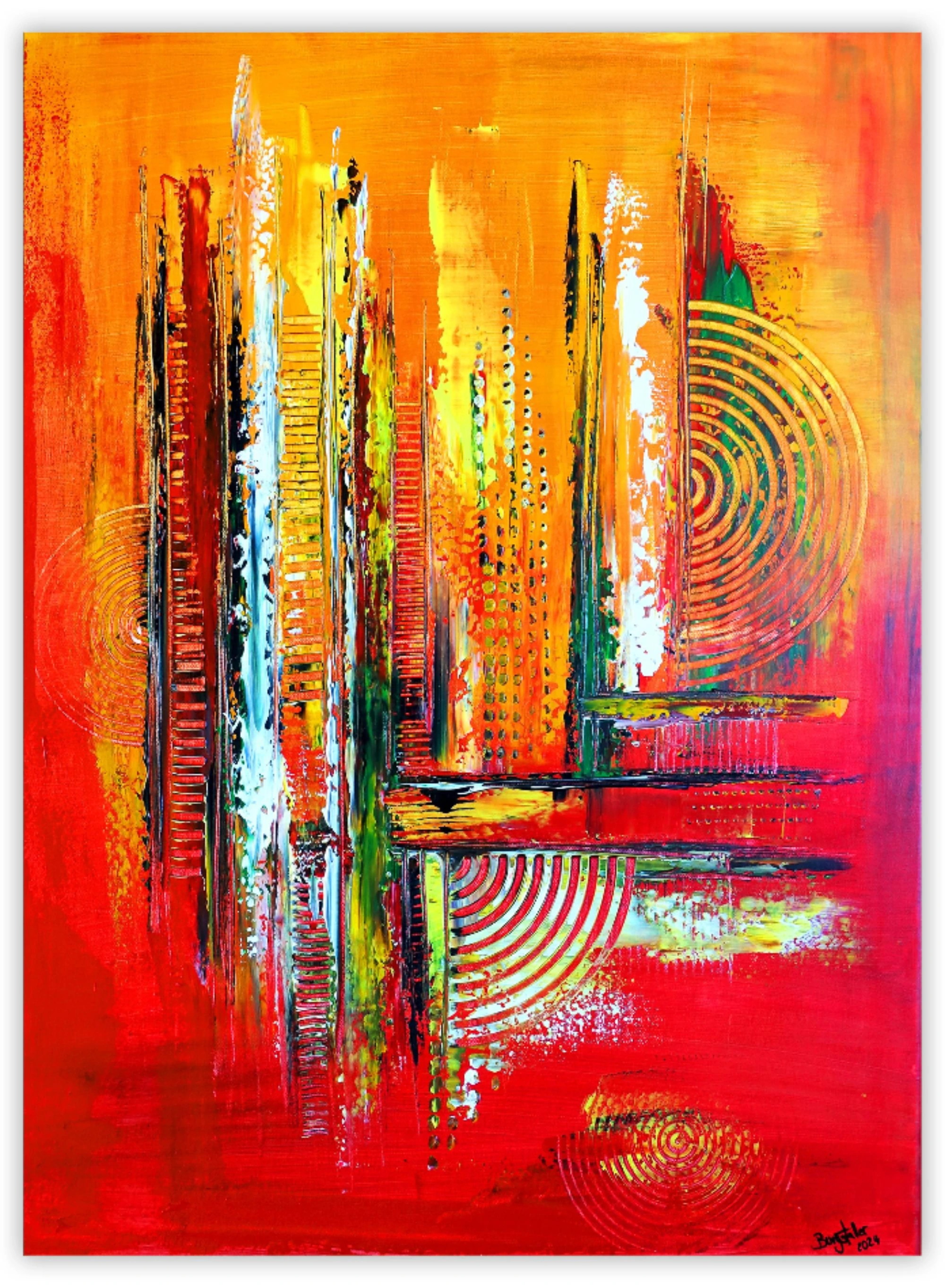 Feuerstadt Wandbild abstrakt modern Leinwandbild in Acryl Original Gemälde 