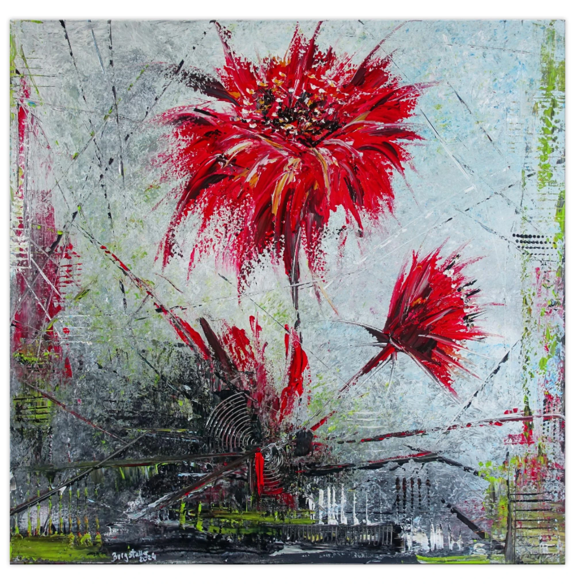 Flower Blumen Gemälde abstrakt handgemalt Leinwandbild Küchengemälde 