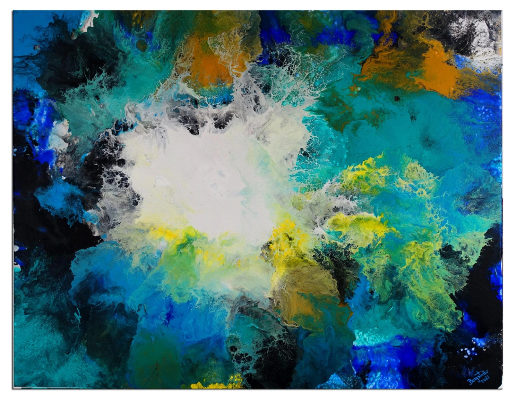 Flut Fluid Art Acrybild blau abstrakte Malerei Leinwandbild Wandbild Gemälde 