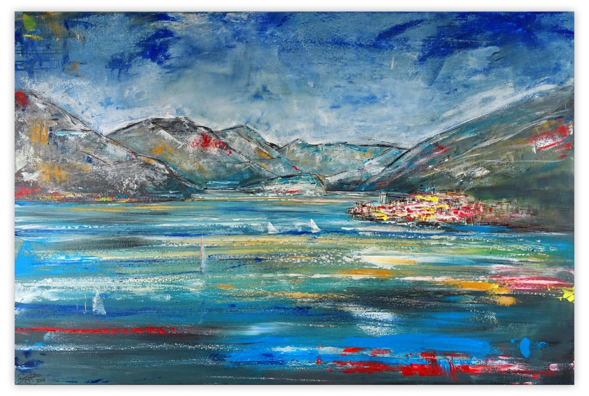 Gardasee Gemälde Acrylbild Malcesine Landschaftsmalerei abstrakt 
