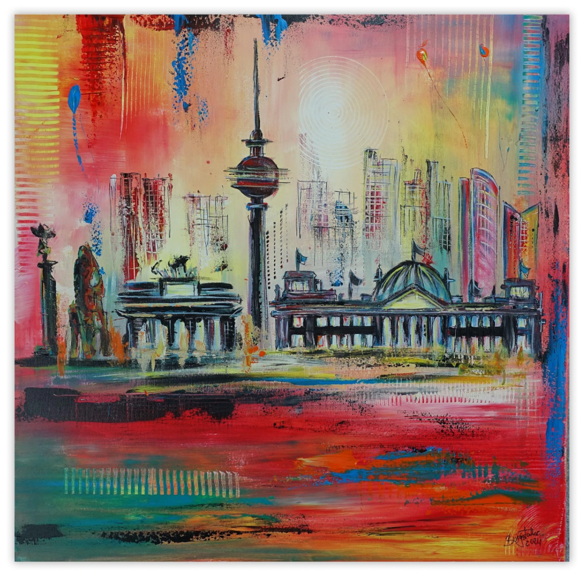 Gemälde Berlin Skyline Leinwand Acrylbild Brandenburger Tor Reichstag Friedenssäule handgemalt 