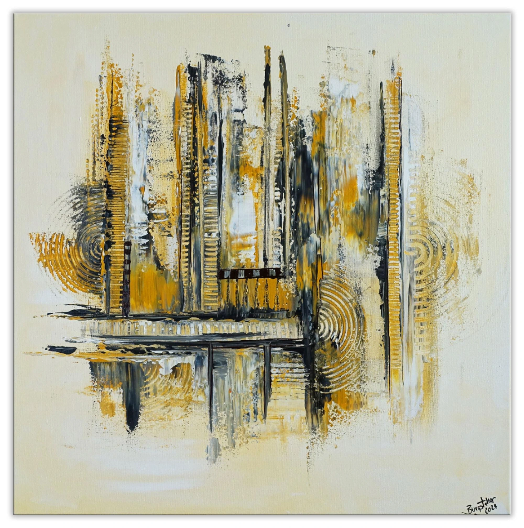Gold Ocker abstraktes Bild Acryl auf Leinwand quadratisch Original Gemälde 