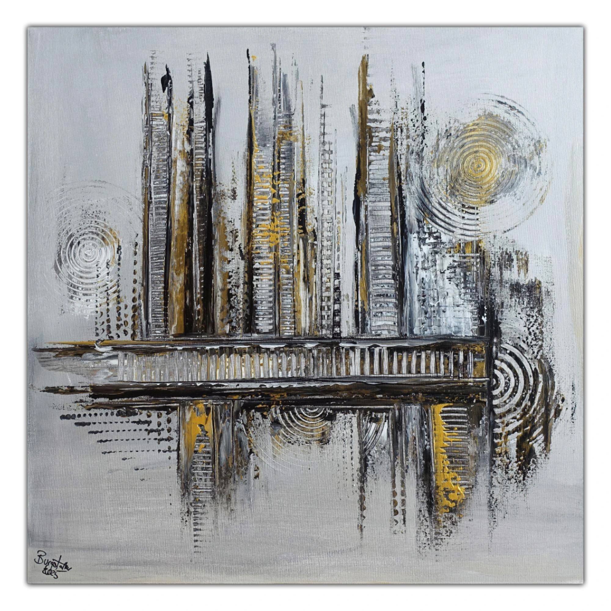 Goldader abstrakte Kunst silber gold Acrylbild Leinwand Bild handgemalt