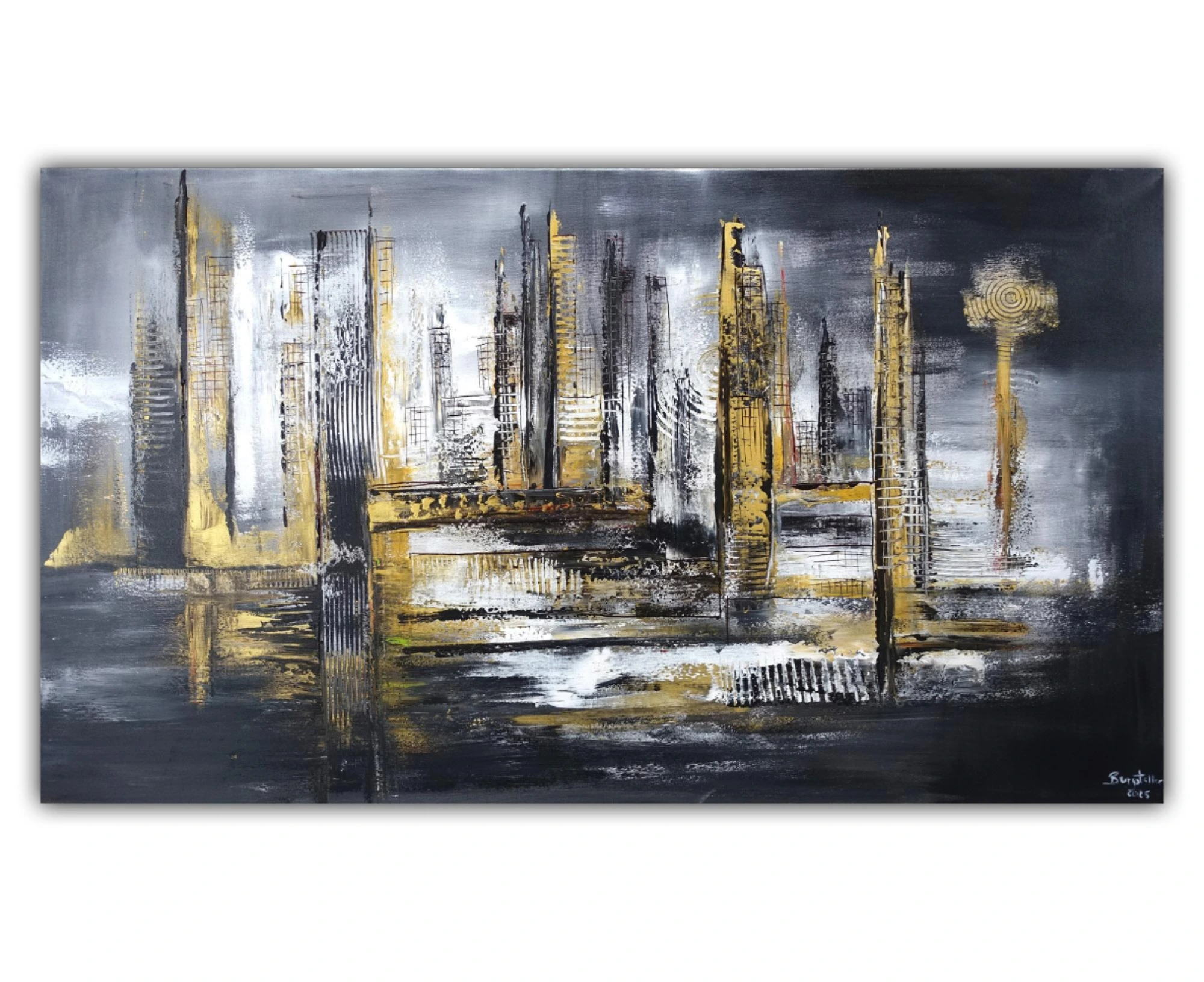 Golden Circle - abstraktes Skyline Bild handgemaltes Leinwandbild Acrylgemälde