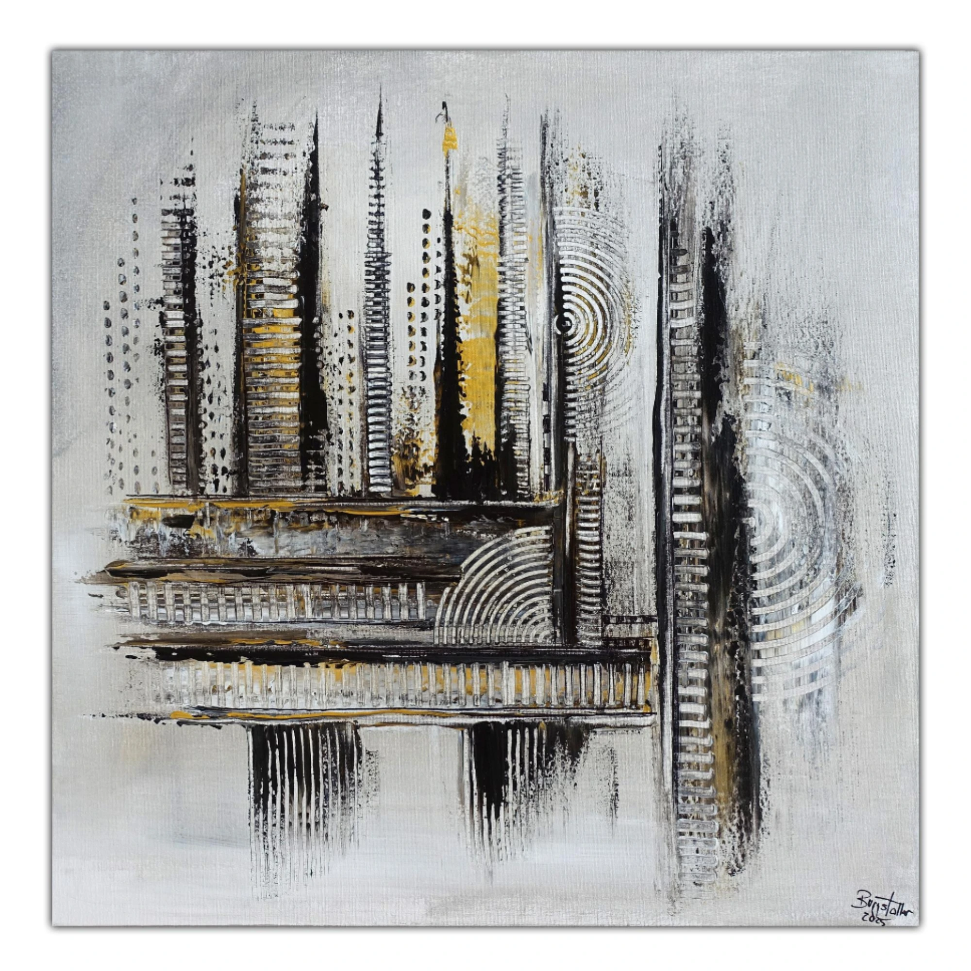 Goldfäden Acrylbild abstrakt silber gold handgemaltes Leinwandbild Original Gemälde