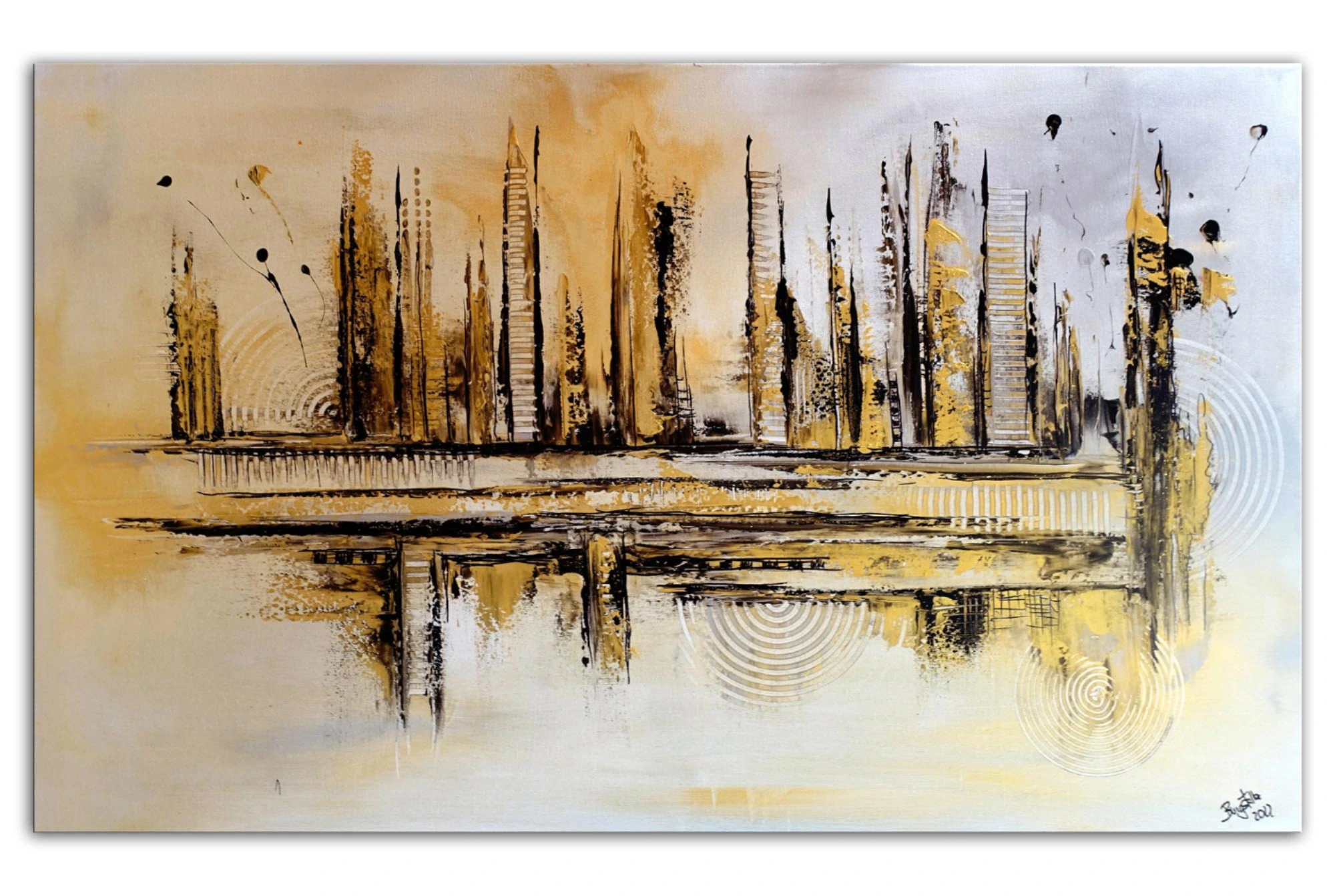 Goldfinger Wandbild abstrakt gold silber Acrylmalerei Gemälde Unikat Leinwandbild 