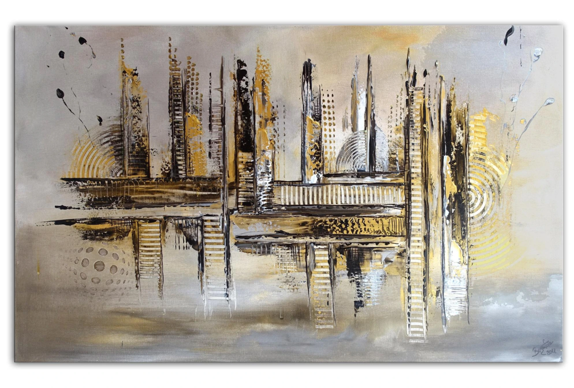 Goldrausch Wandbild abstrakt gold silber Moderne Malerei Original Acrylbild Gemälde 