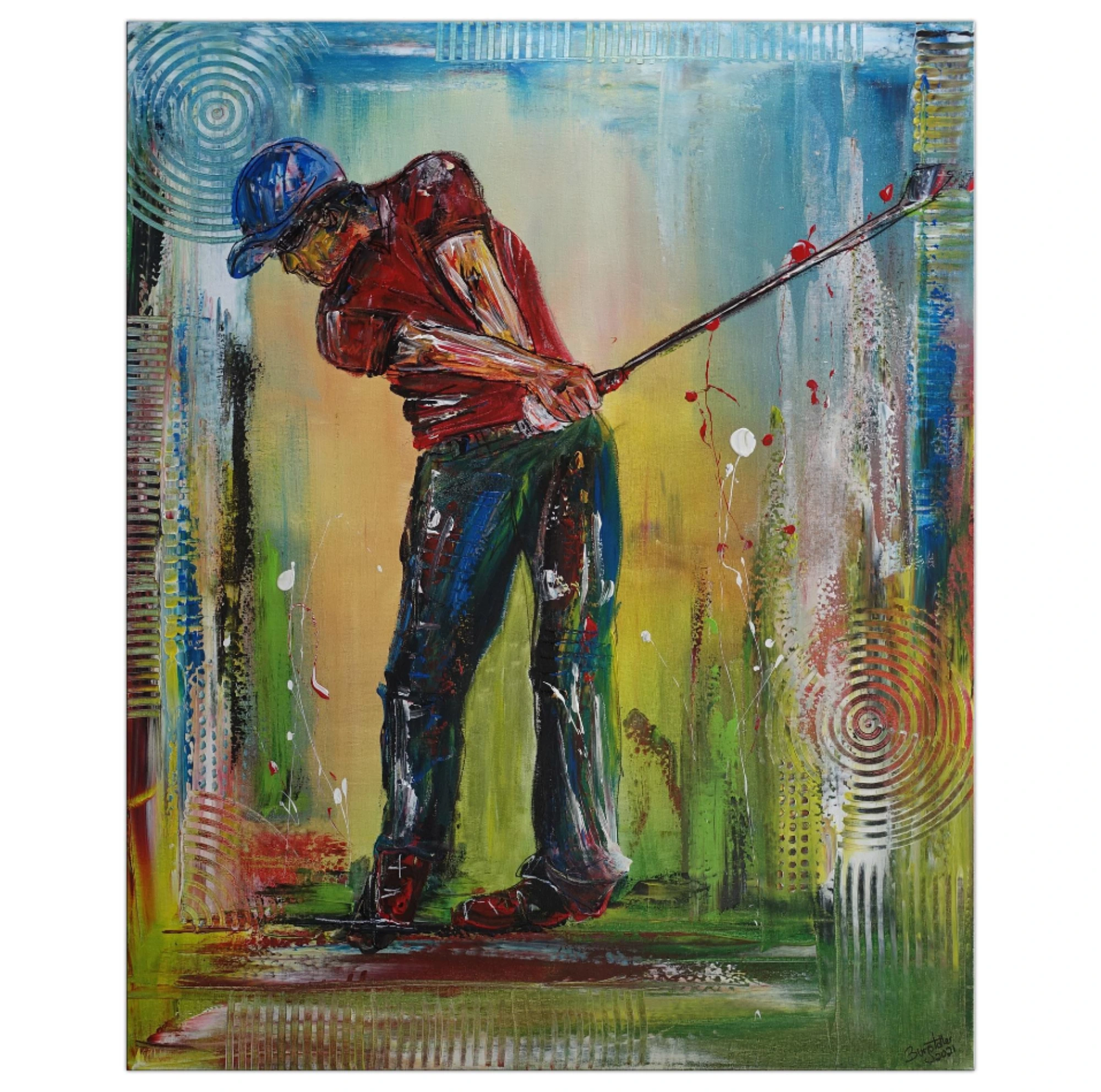Golfer Abschlag Golfbild Golfspieler Malerei Wandbild Gemälde Unikat Acrylbild Turnierpreise Modern