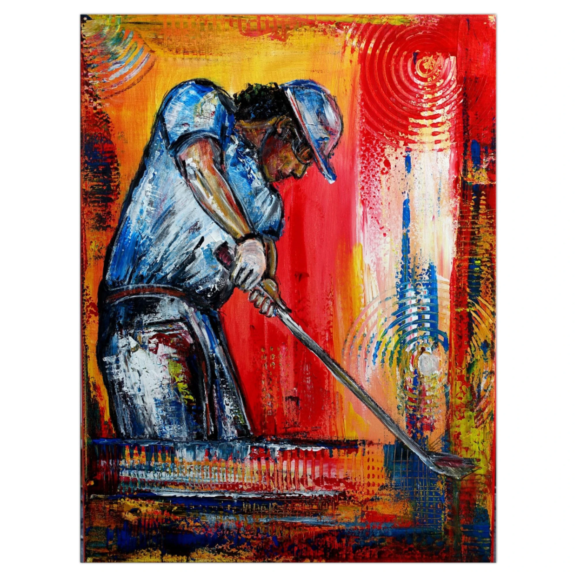 Golfer Abschlag Golfspieler Golfbilder Malerei Gemälde Wandbild Acrylbild Kunst Bilder