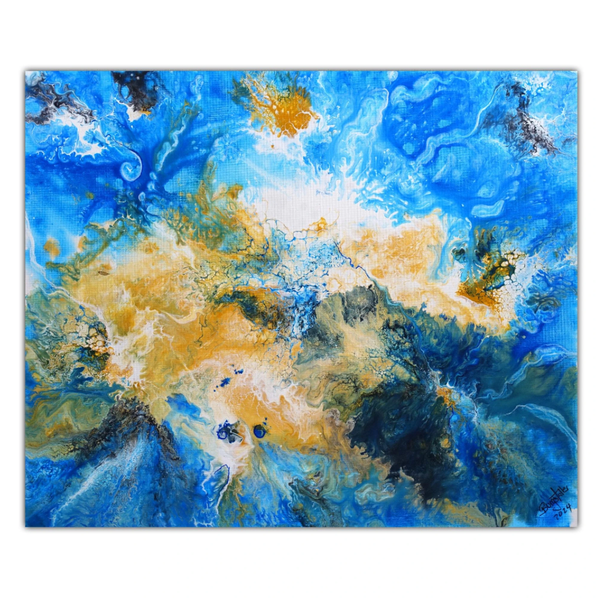 Gran Canaria abstrakte Kunst kaufen blau ocker Acrylbild modern gemalt