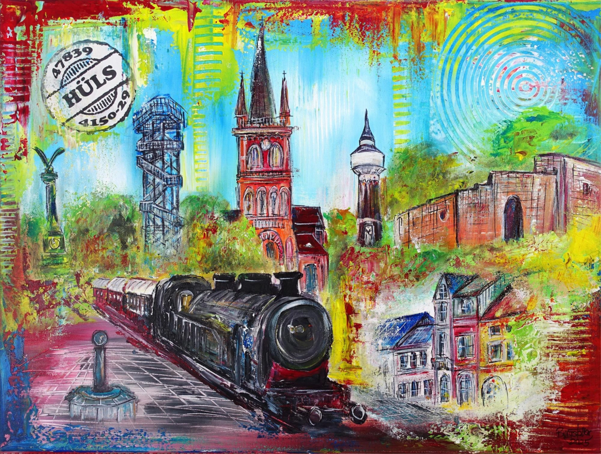 Hüls Stadtbild Leinwandbild abstraktes Städtegemälde