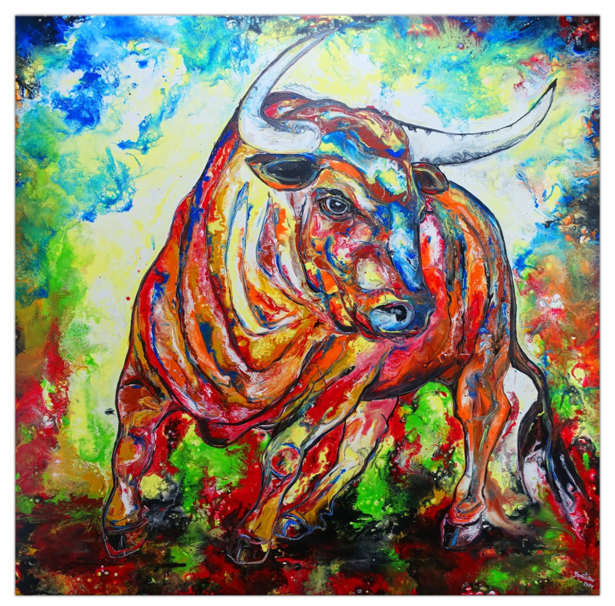 Hunter Wandbild Stier Gemälde abstrakt Stierbild Leinwand modern gemalt
