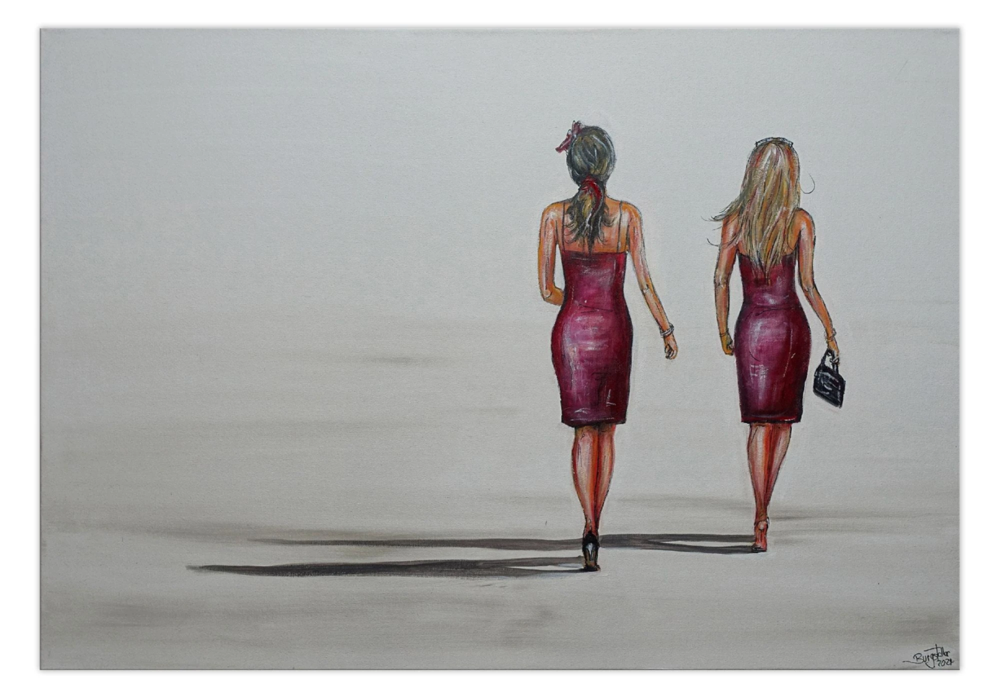 Alexandra Brehm Atelier Burgstallers-Art | Im Nirgendwo Frauen Bild Gemälde rotes Kleid elegant Acrylbild handgemalt Leinwand