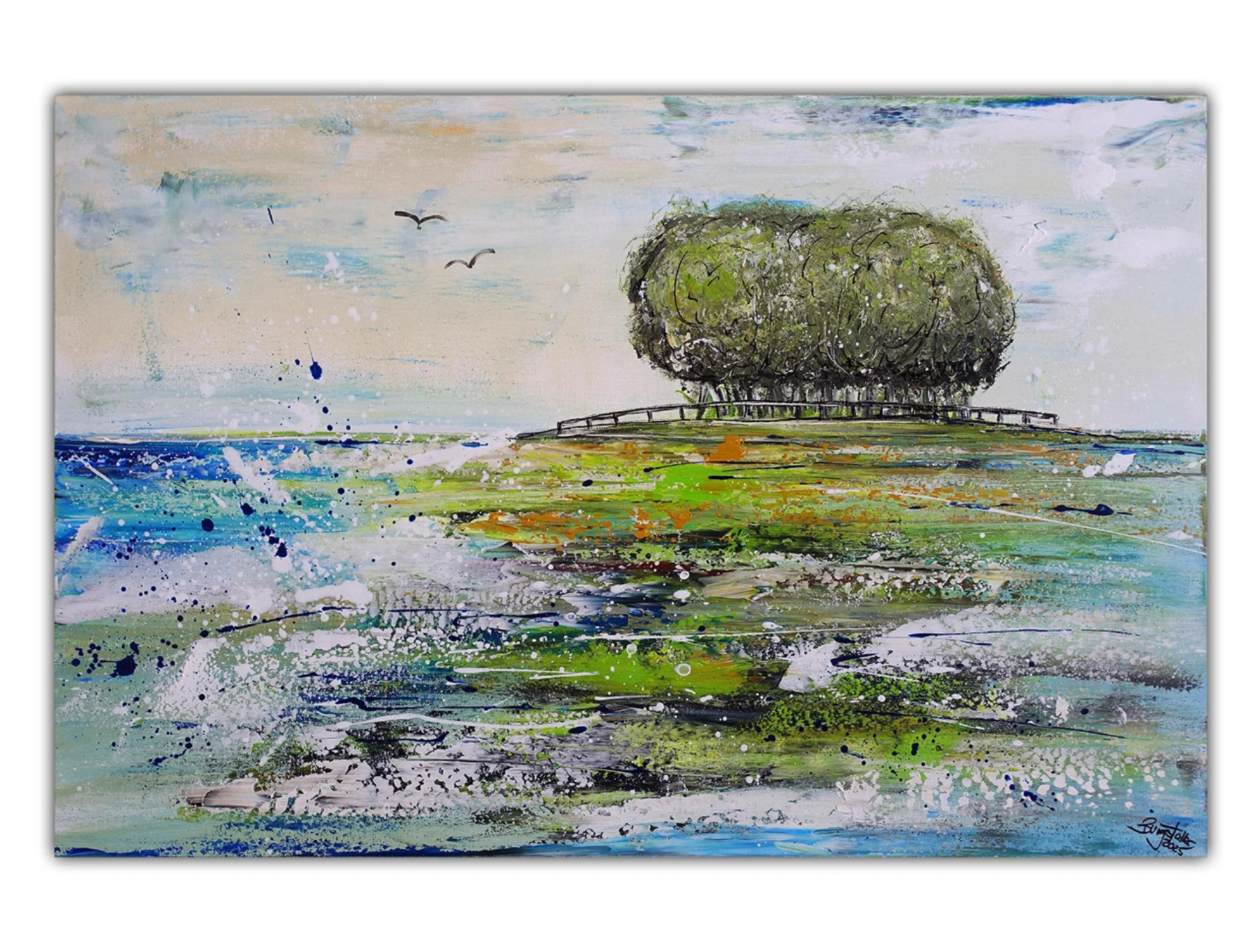 Insel 3 abstrakte Landschaft See Natur Gemälde Acrylbild Leinwand