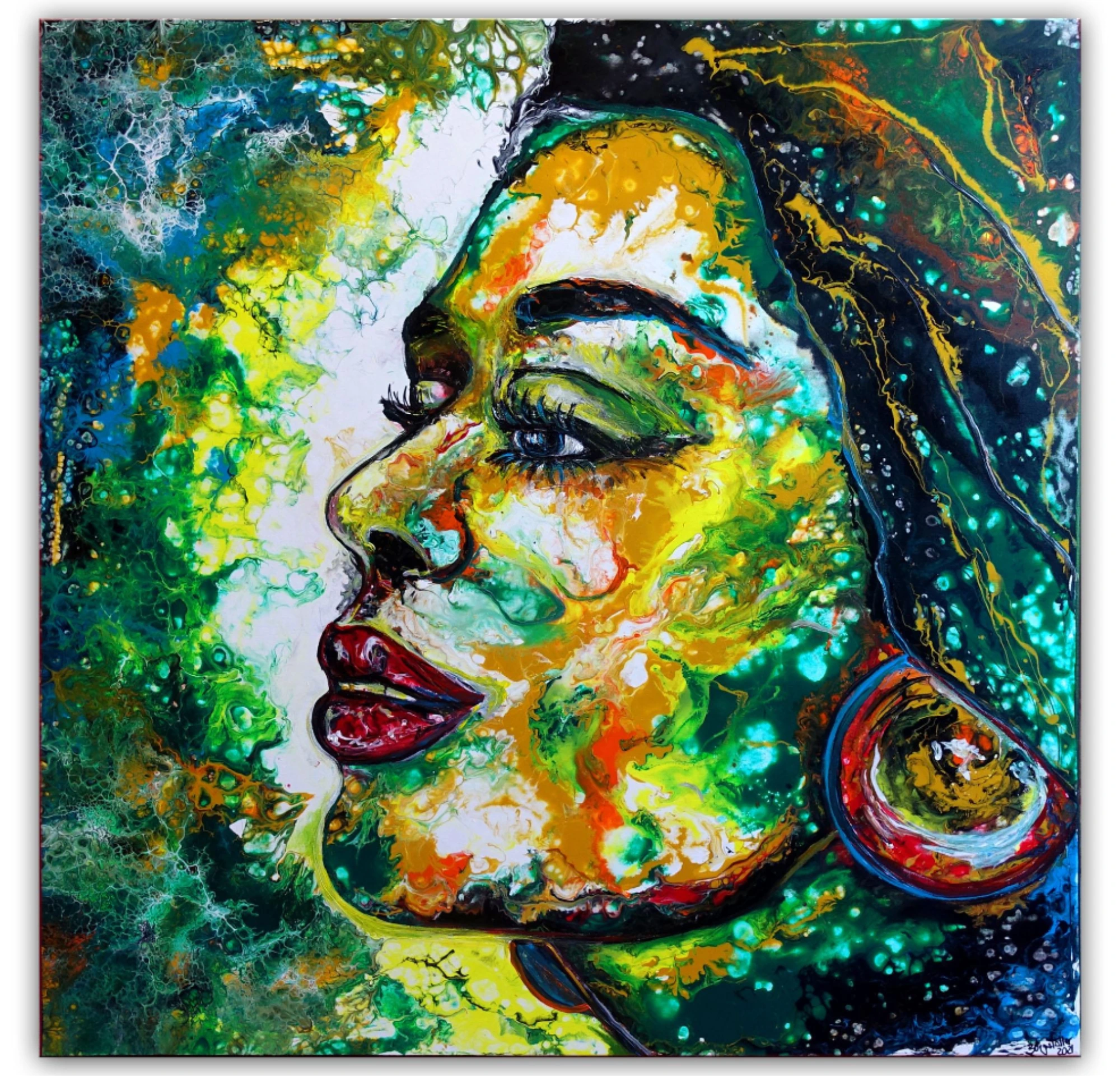 Jodie abstraktes Gesicht Frauen Porträt Malerei modernes Wandbild Acryl Bild Gemälde 