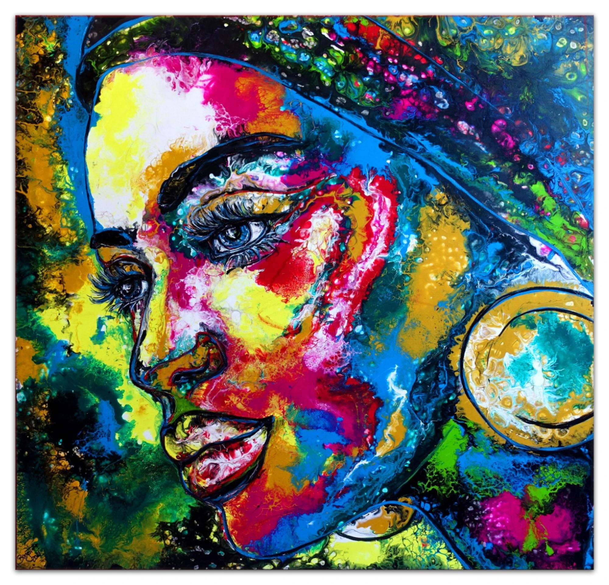Jolie Wandbild modernes Frauengesicht handgemalt Acrylbild Original Porträt Malerei abstrakt  