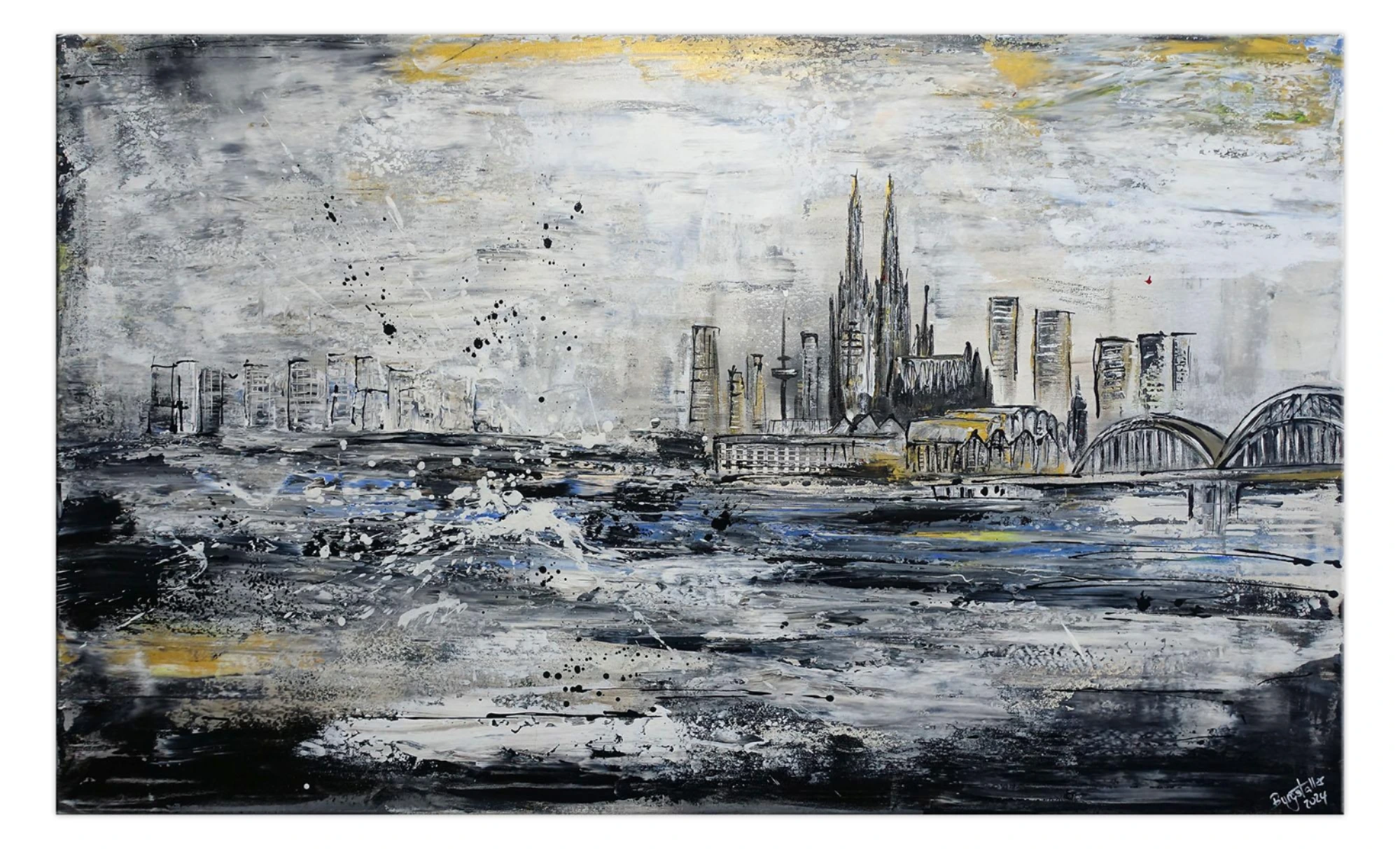 Köln Bild abstrakt gemalt kaufen auf Leinwand grau schwarz Original Gemälde