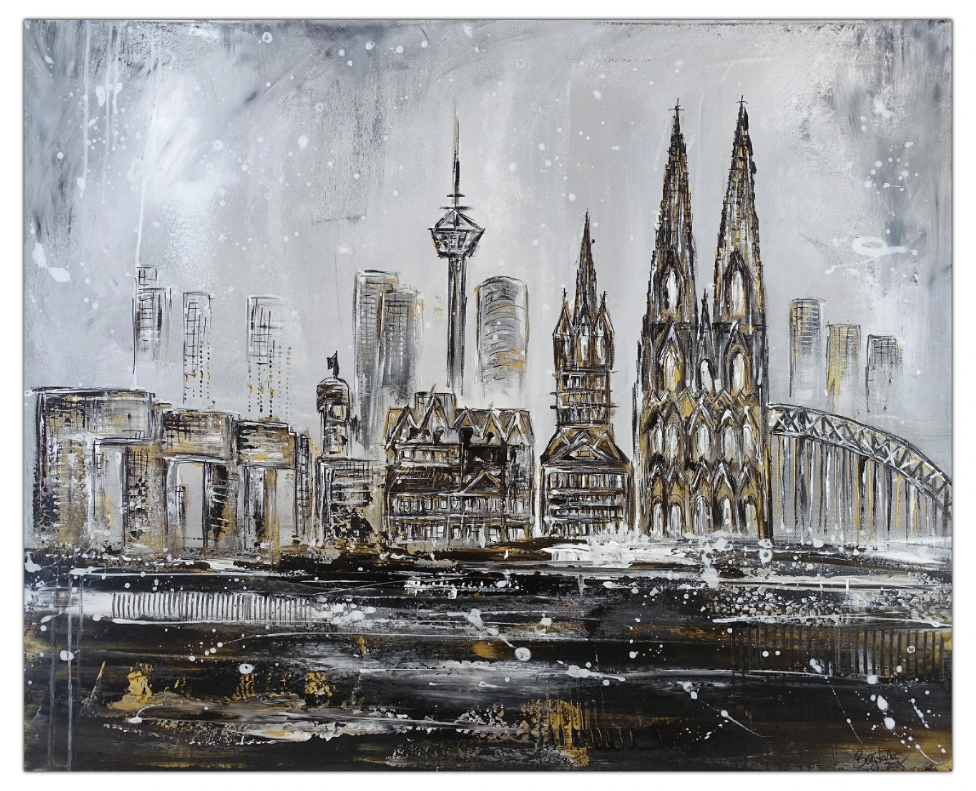Köln Gemälde abstrakt gemalt mit Kölner Dom und Kranhäuser