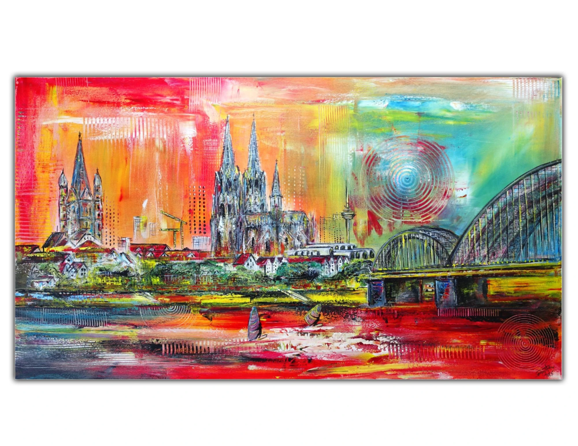 Köln Gemälde mit Dom Brücke Rhein abstrakt gemalt Leinwandbild