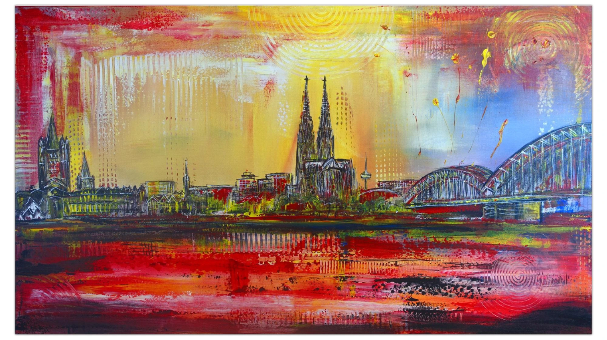 Köln Skyline Wandbild handgemalt Dom Brücke Moderne Städte Malerei Unikat Acrylbild 