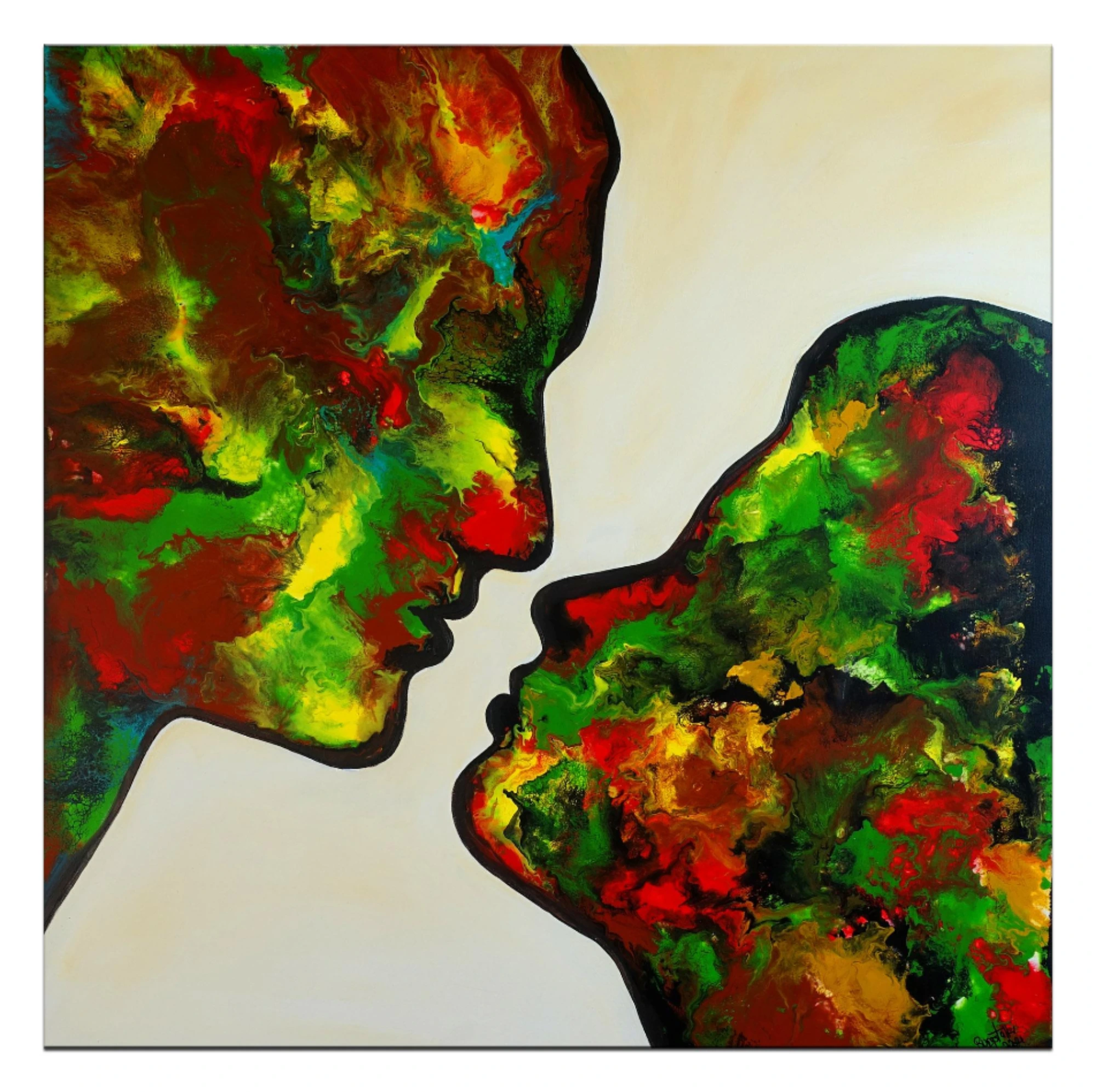 Kuss abstrakte Malerei Liebesbild Wohnzimmerbild Figuren Gesichter Kunst Bild Unikat 