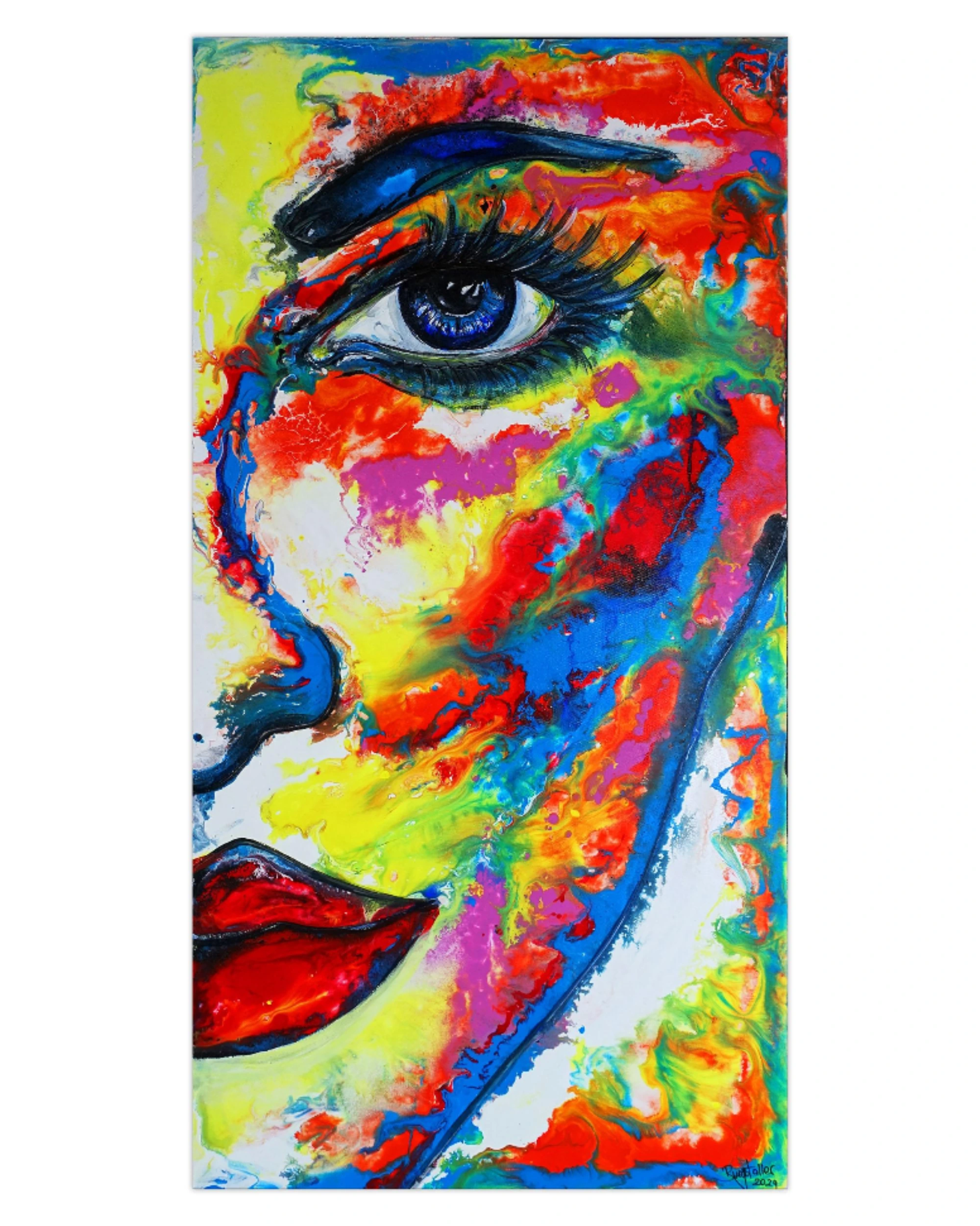 Lena Halbes Gesicht abstrakt gemalt bunt Porträt Malerei Acrylbild Leinwand