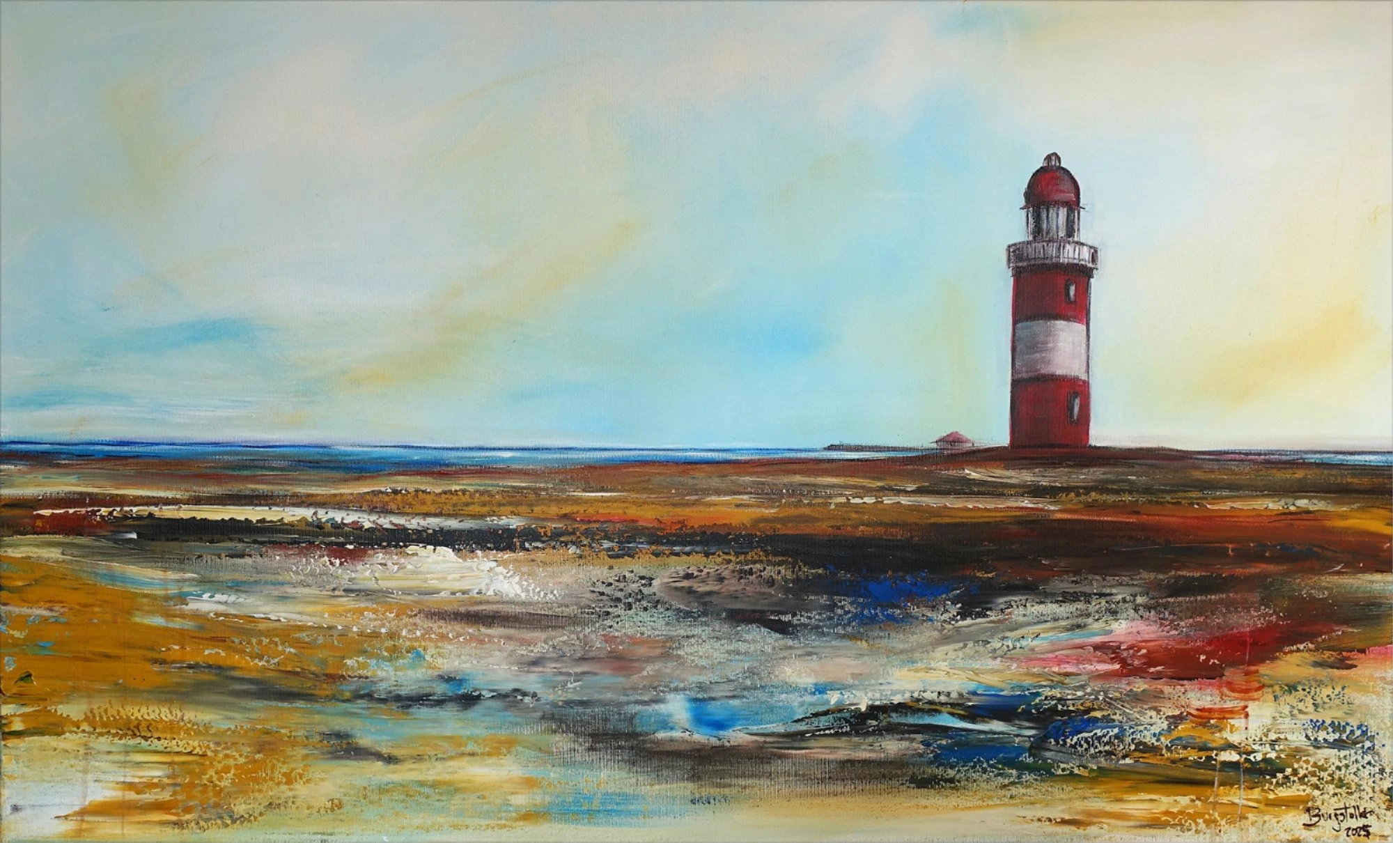 Leuchtturm Gemälde modern gemalt Leinwandbild abstrakt