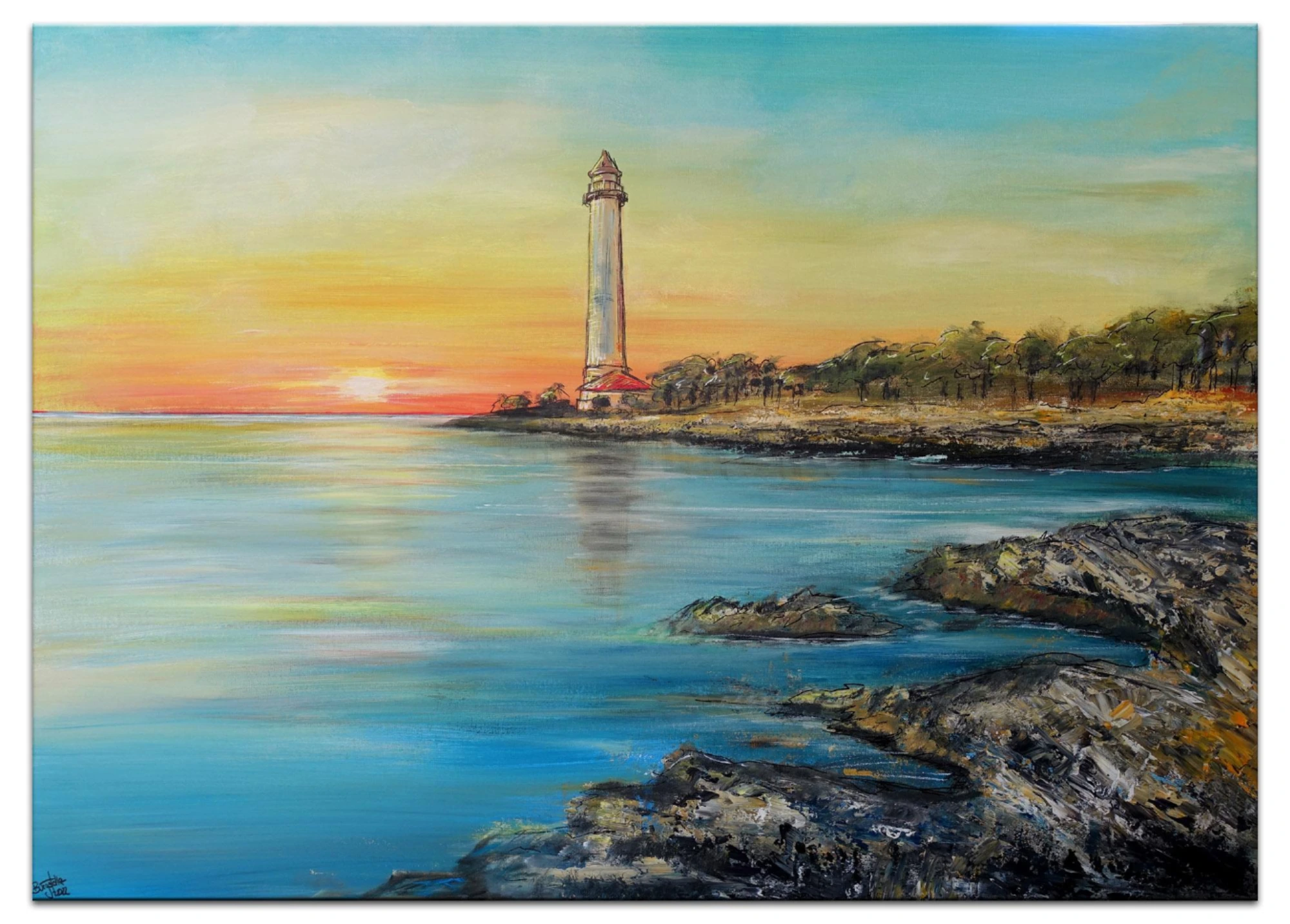 Leuchtturm Kroatien Veli Rat Original Gemälde Acryl Malerei Leinwandbild handgemalt Künstler Bild 