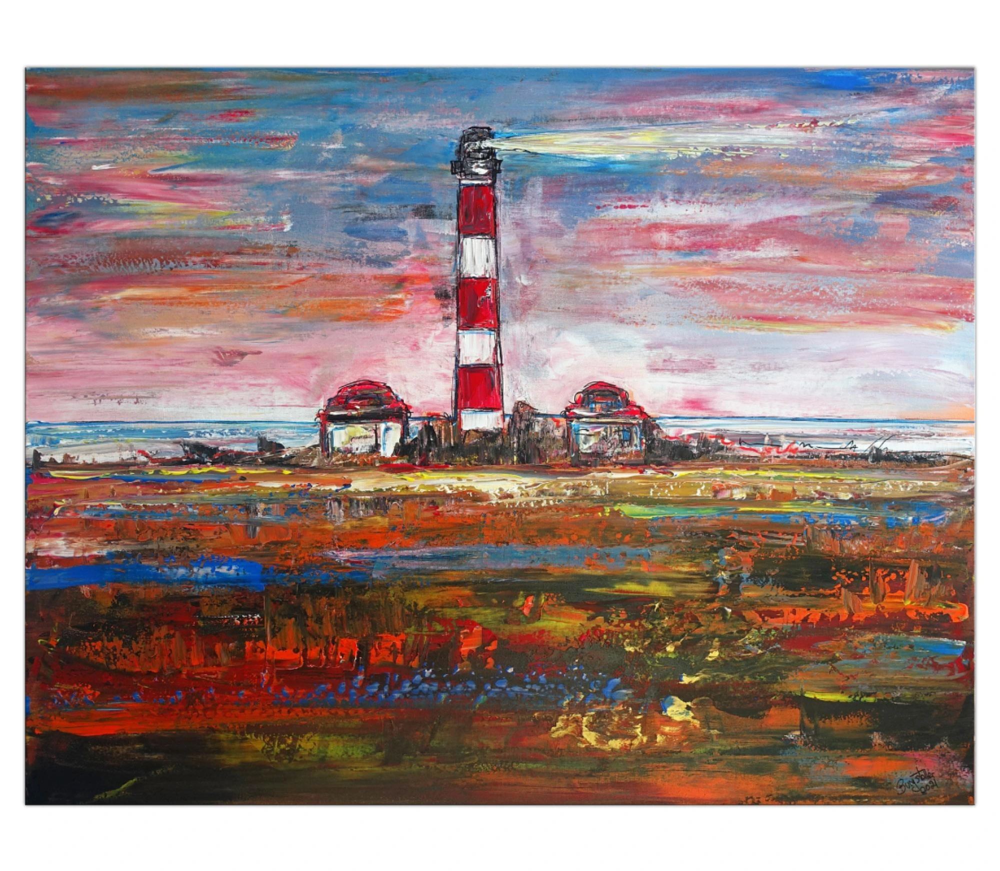 Leuchtturm abstrakte Landschaftsmalerei Nordsee Friesland Wandbild Struktur Malerei Gemälde Unikat
