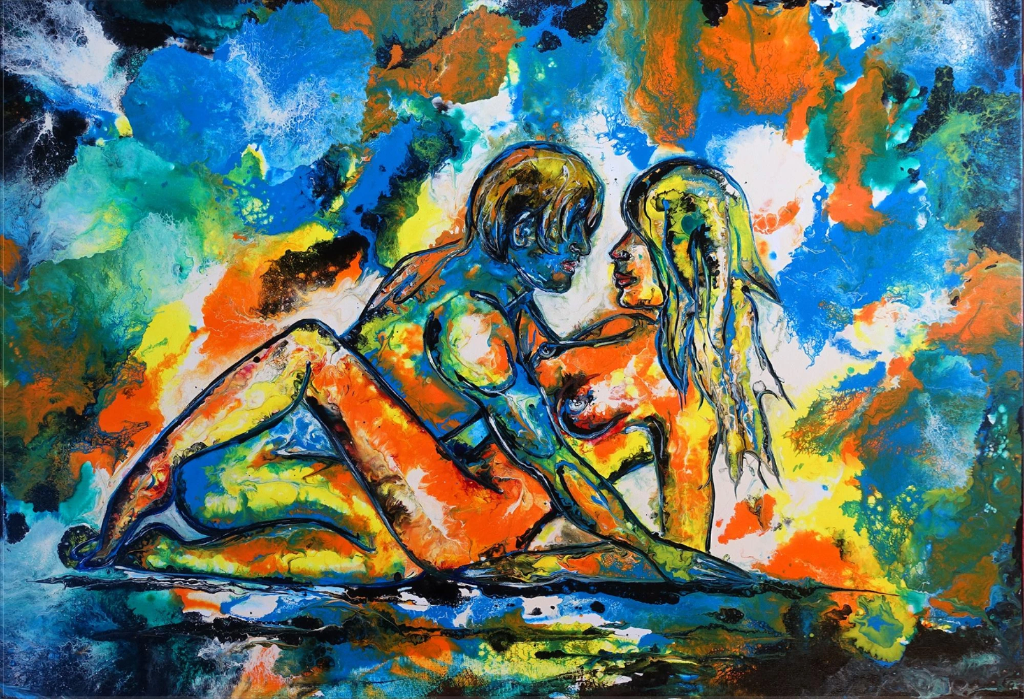 Liebespaar II Erotik Bild gemalt Acrylbild Leinwand modernes Aktbild