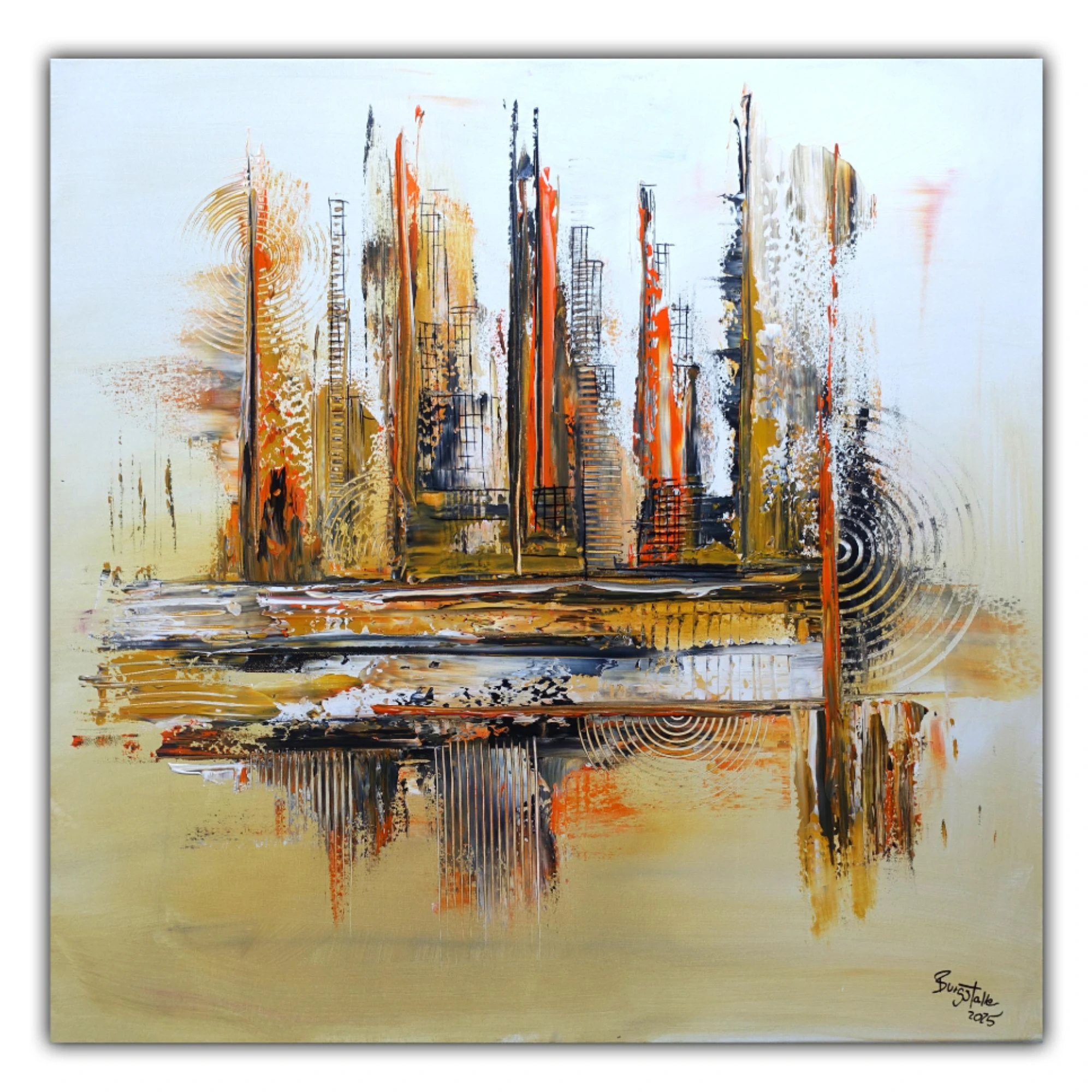 Medina - abstraktes Gemälde Skylinebild handgemalt beige orange Originalgemälde