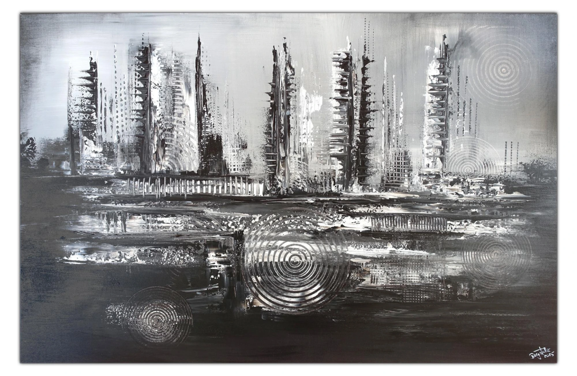 Schwarz Weiß Bild abstrakt Original Gemälde Leinwand