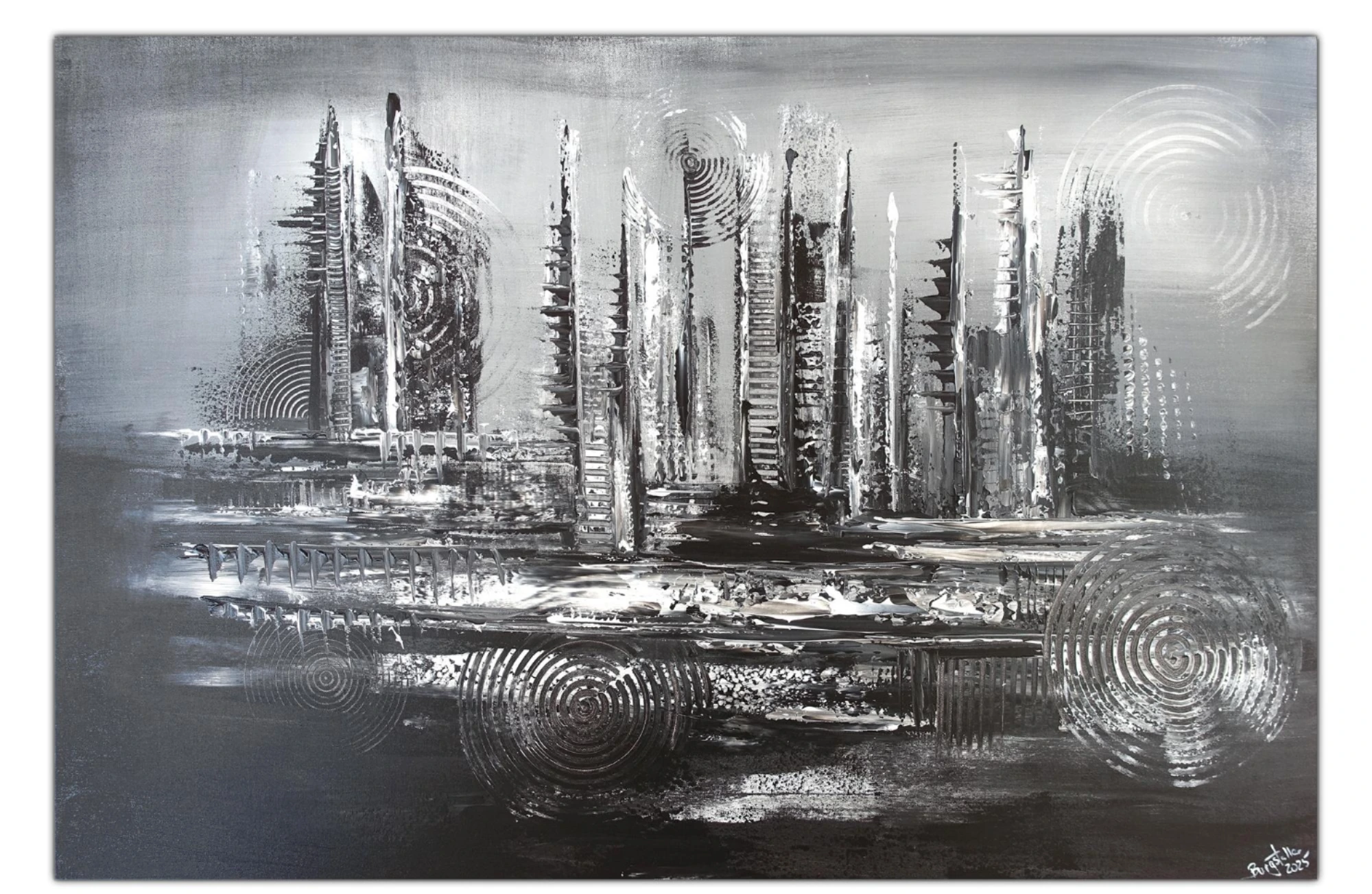 Schwarz Weiß Gemälde abstraktes Acrylbild Leinwand Kunst