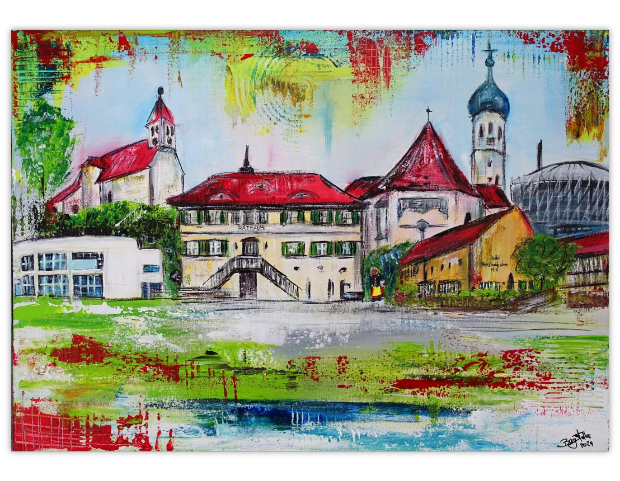 Schwendi 3 Gemälde handgemalt Weishaupt Forum Rathaus Oberschwäbischer Hof Narrenzunft Schloss Schwendi