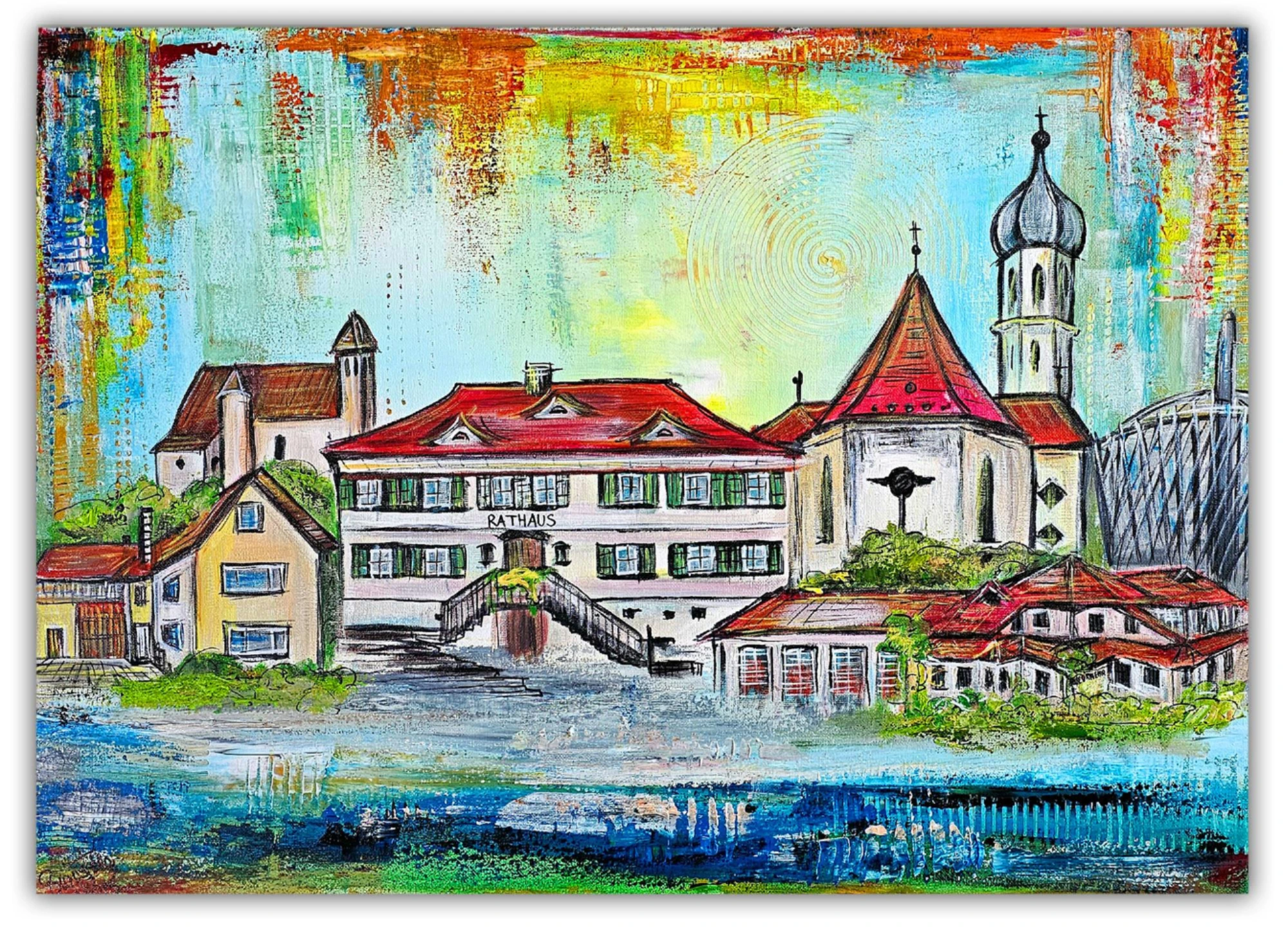 Schwendi Auftragsmalerei Rathaus, Kirche, Feuerwehr Schwendi Gemälde