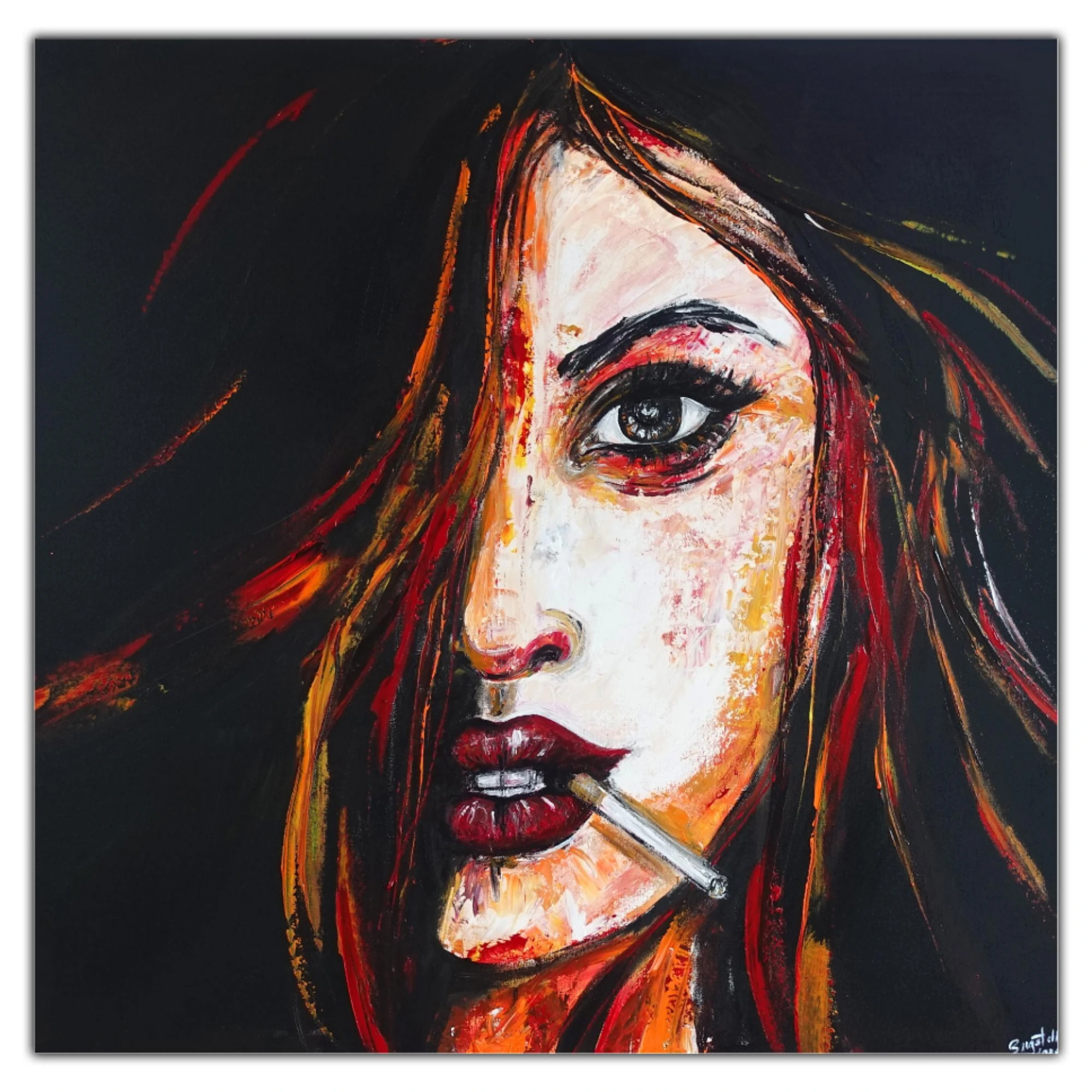 Smoking 2 - abstrakte Kunst Gesichter Acrylgemälde Wandbild